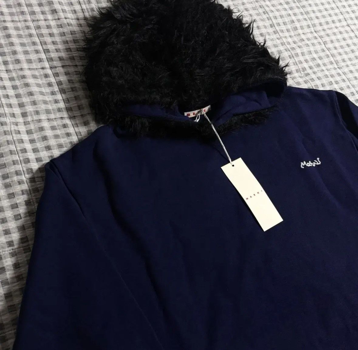 Marni [50]Marni Navy Faux Fur Hoodie Size US L / EU 52-54 / 3 - 6 Thumbnail