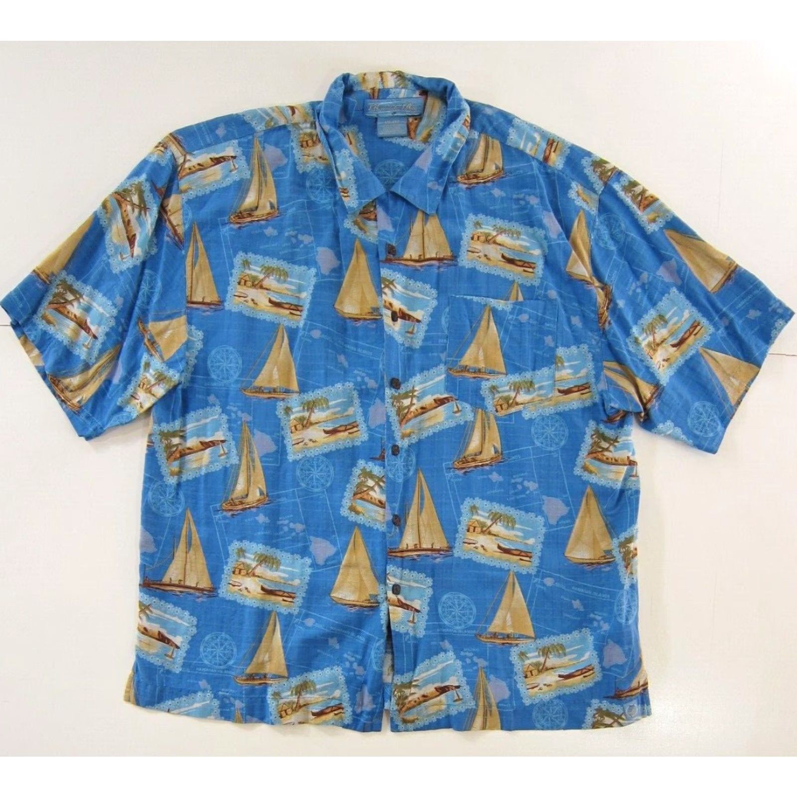 Vintage Bermuda Bay Shirt XXL Bermuda Bay 100% Silk Sailboat Blue Yellow Floral Button Down Hawaiian Shirt Mens Size US XXL / EU 58 / 5 - 2 Thumbnail