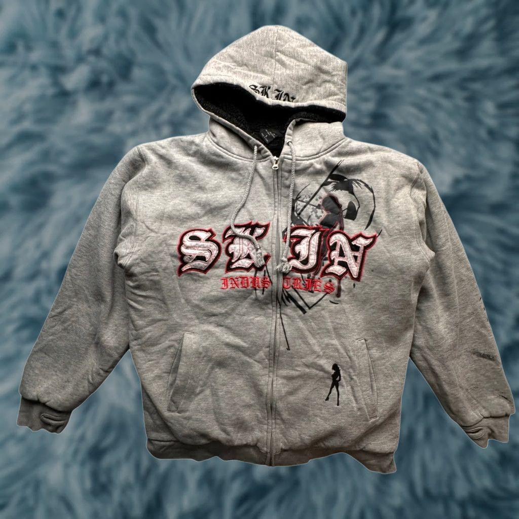 Industrie VINTAGE Skin Industries Hoodie Sweatshirt Jacket Full Zip Sherpa Lined Gray Mens Large Size US L / EU 52-54 / 3 - 1 Thumbnail