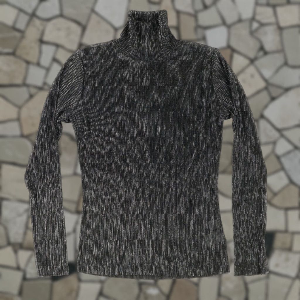 Vintage Rachel Ray Shirt Women M Metallic Turtleneck Over Striped Long Sleeve Steel 2020s Womens Size M / US 6-8 / IT 42-44 - 1 Thumbnail