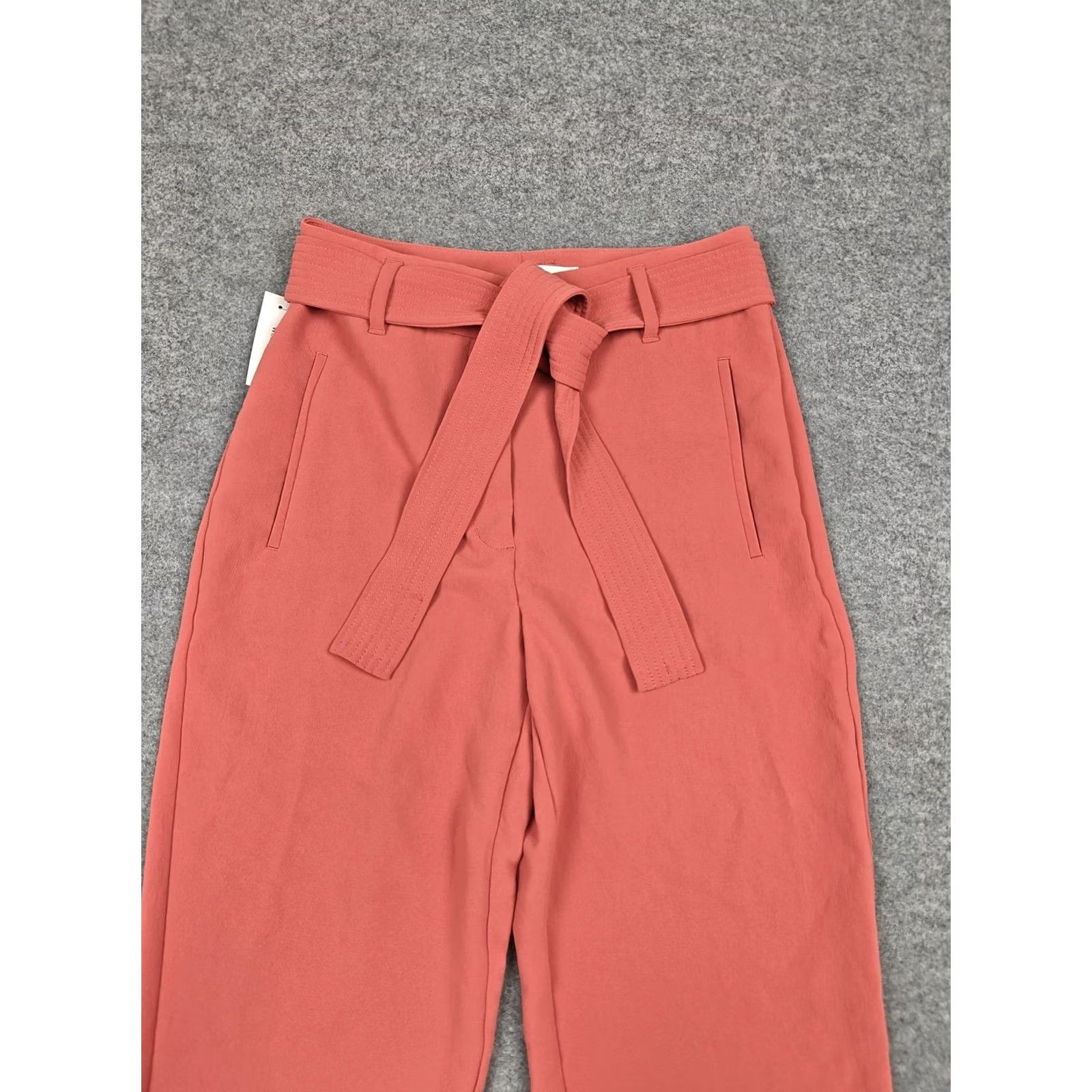 Vintage Wilfred Pants Womens 8 Red Crepe Tie Front Belted Straight Leg Dress Aritzia New Size 30" / US 8 / IT 44 - 2 Thumbnail