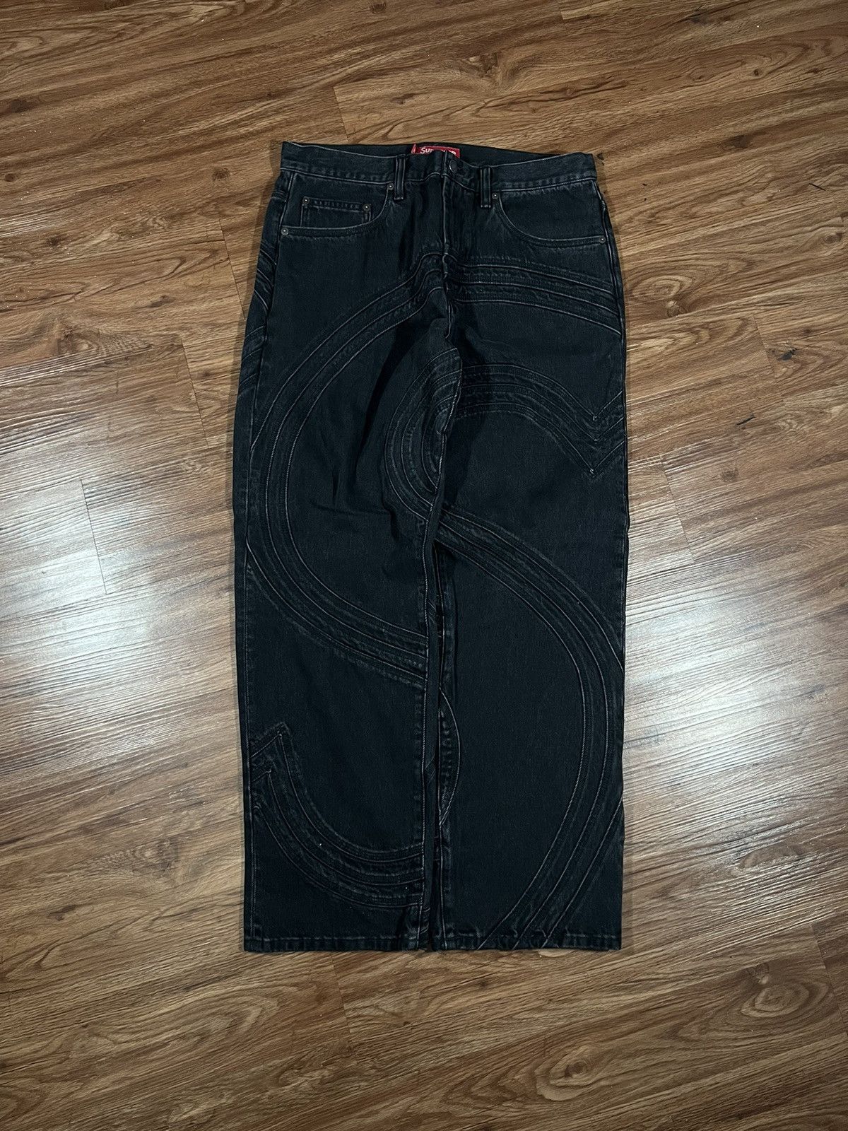 image of Hypebeast x Supreme S Logo Jean in Black, Men's (Size 38)