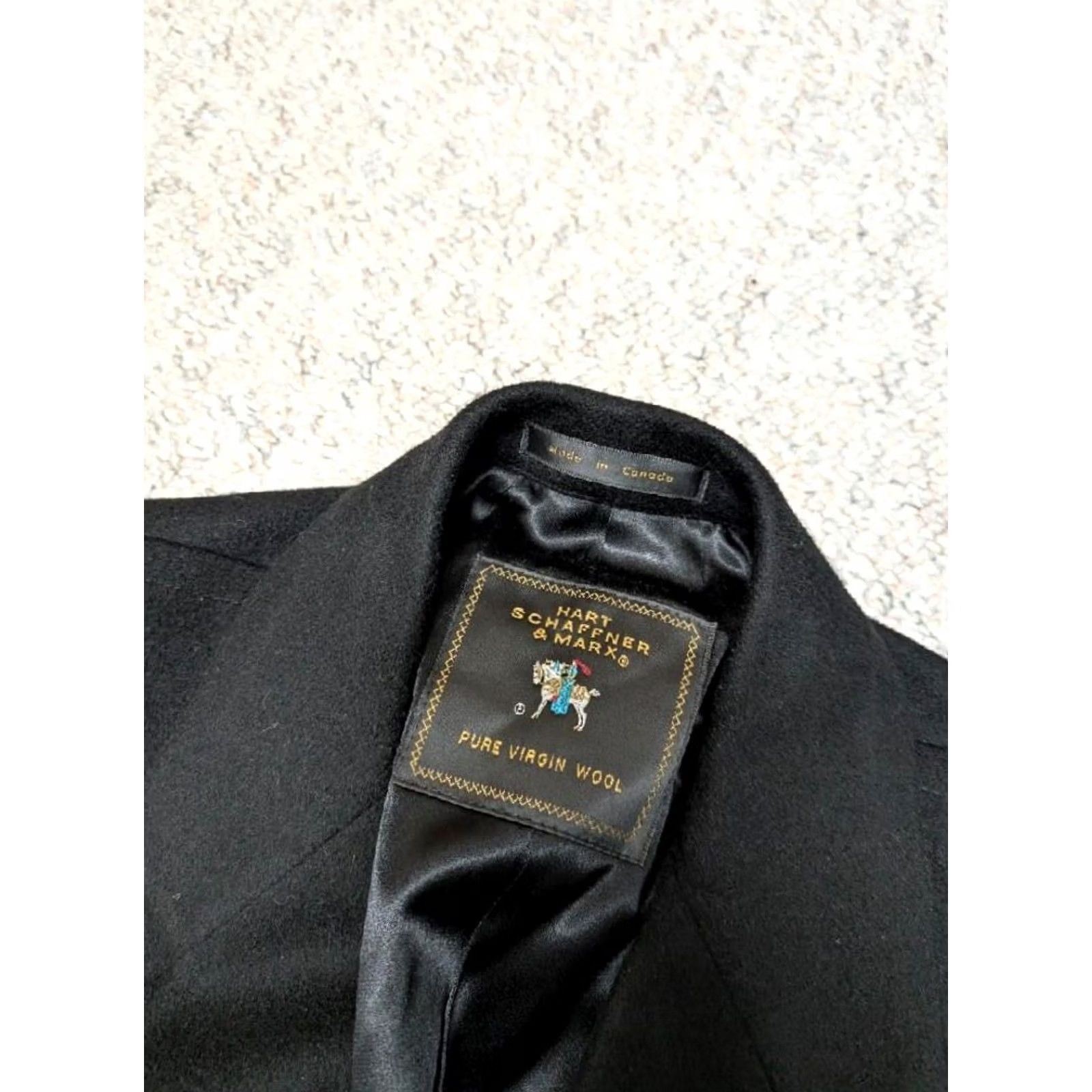 Hart Schaffner Marx VINTAGE Hart Schaffner Marx overcoat 52 black wool Flannel 3XL Coat Mens Long Size US XXL / EU 58 / 5 - 5 Thumbnail