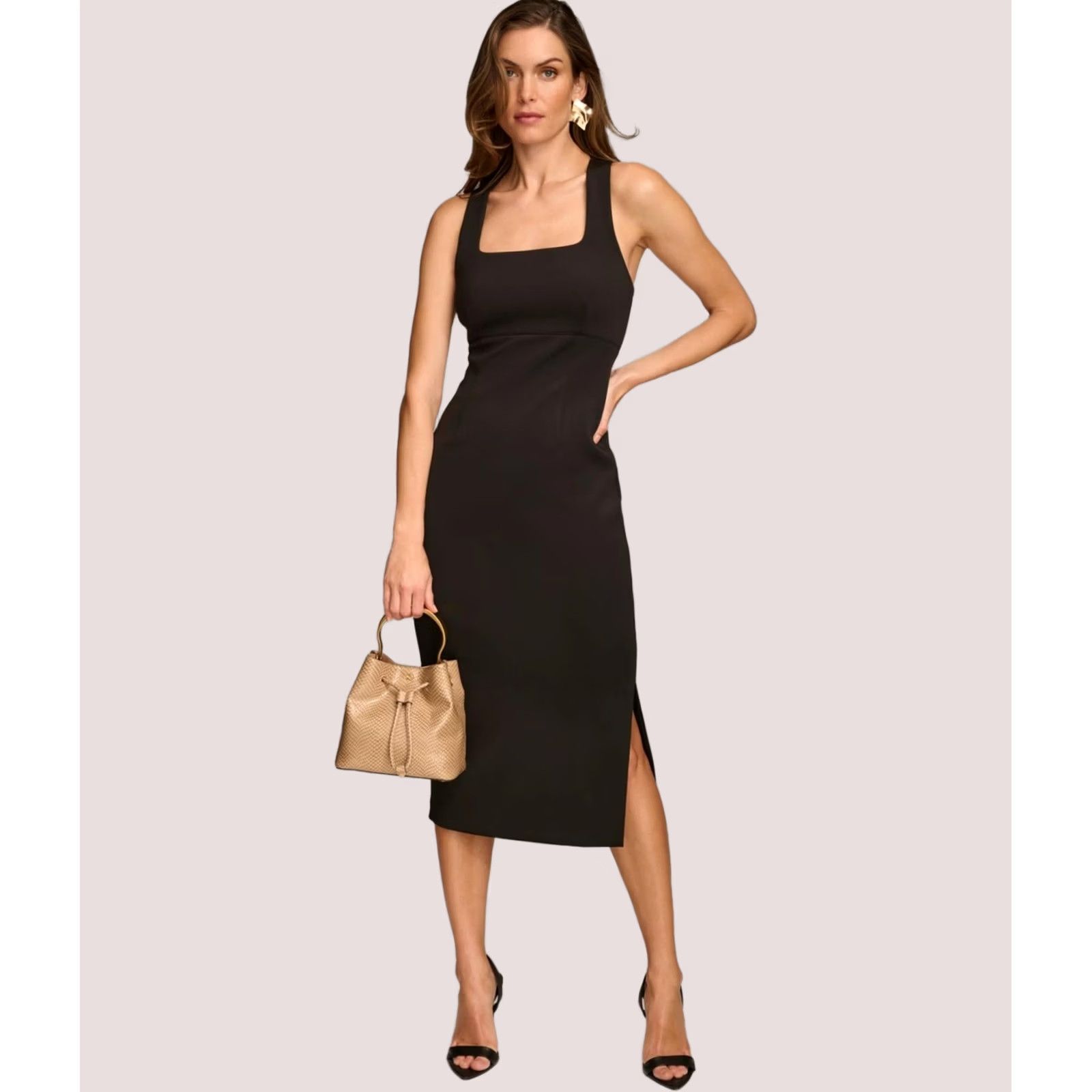 Donna Karan DONNA KARAN NEW YORK Womens Solid Sheath Midi Dress, Black, 6 Size M / US 6-8 / IT 42-44 - 1 Preview