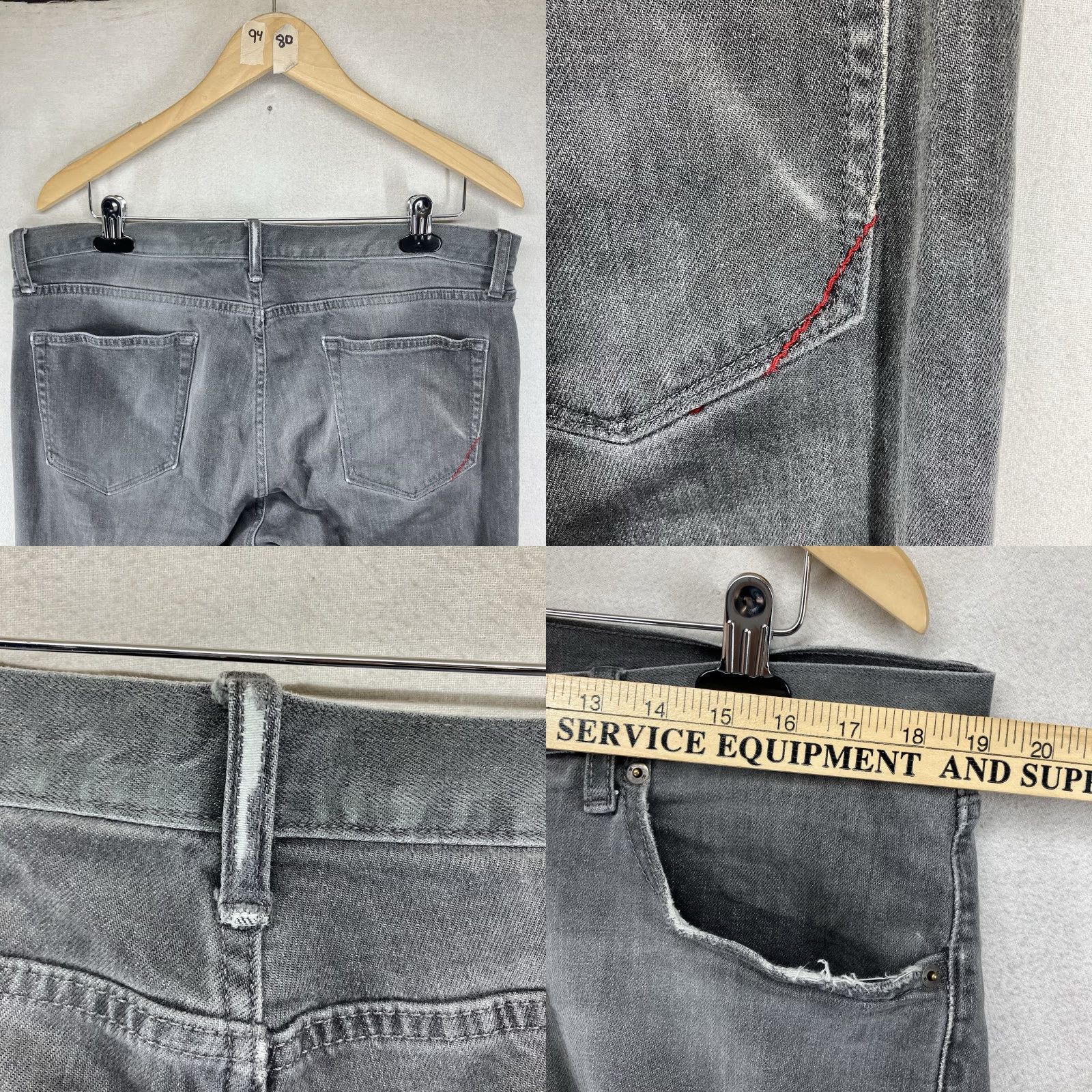 Banana Republic Banana Republic Jeans Mens 35x30 Gray Vintage Straight Whiskered 5-Pocket Logo Regular Denim Cotton Zip Closure Size US 35 - 9 Thumbnail