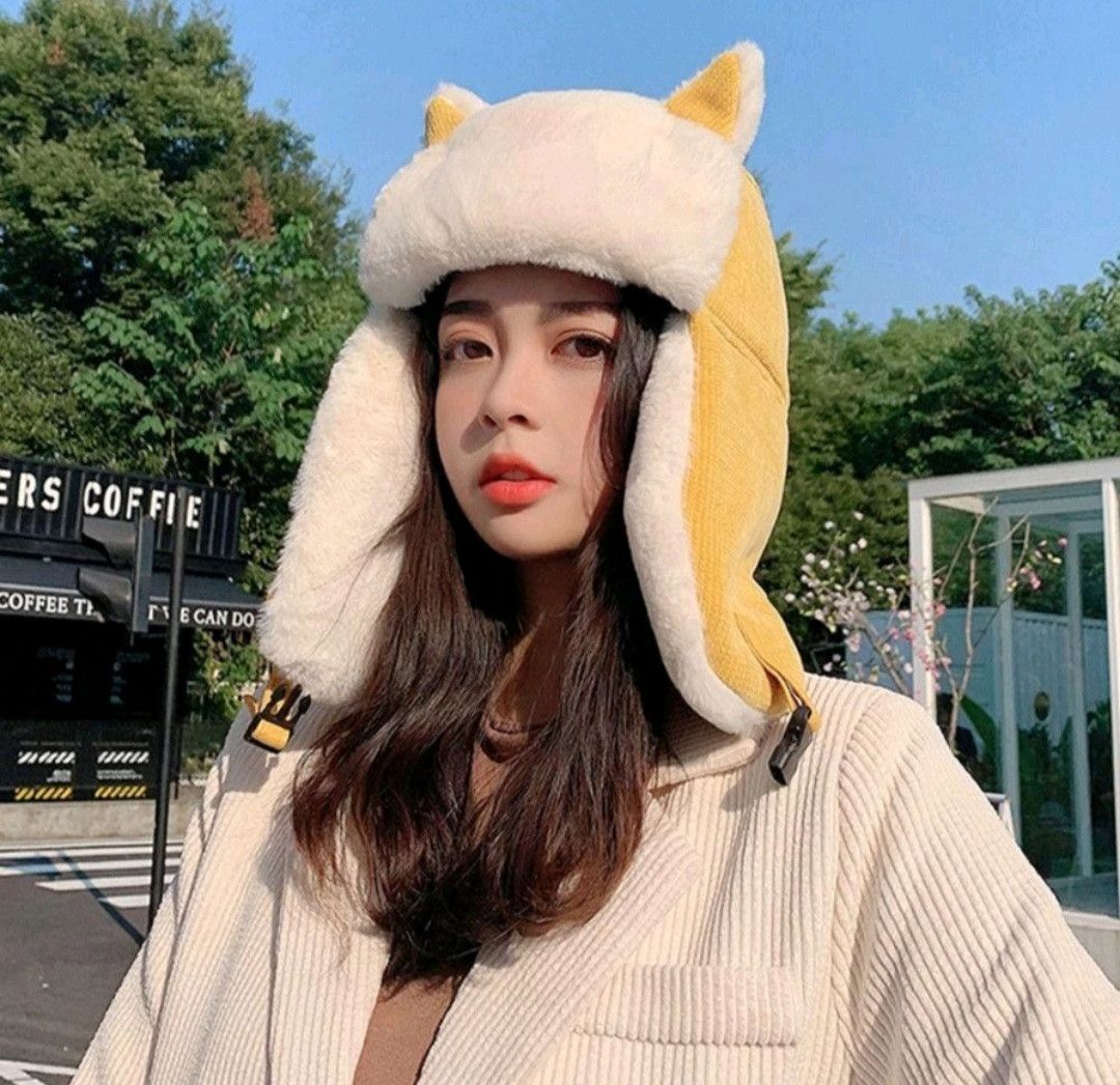 PPFM 💥Cat style yellow colour protection winter hat Size ONE SIZE - 1 Thumbnail