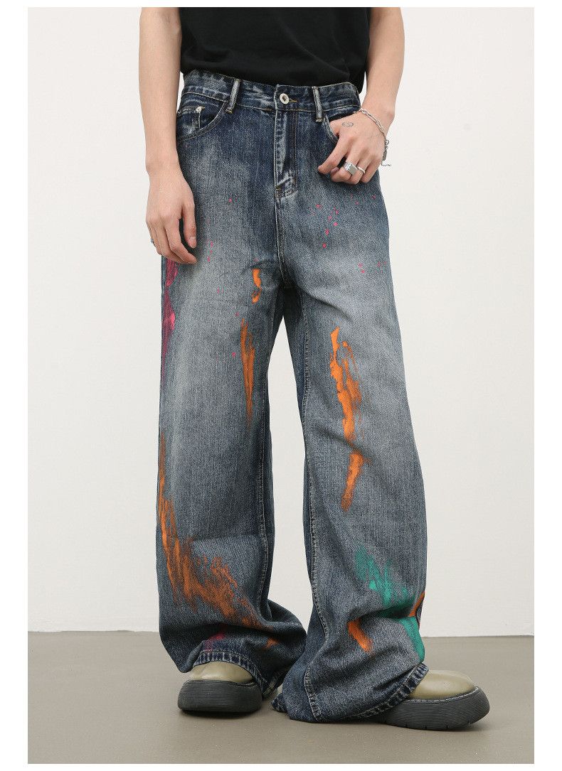 Japanese Brand × Jean Japanese retro ink-splashed loose straight jeans for men Size US 34 / EU 50 - 3 Thumbnail