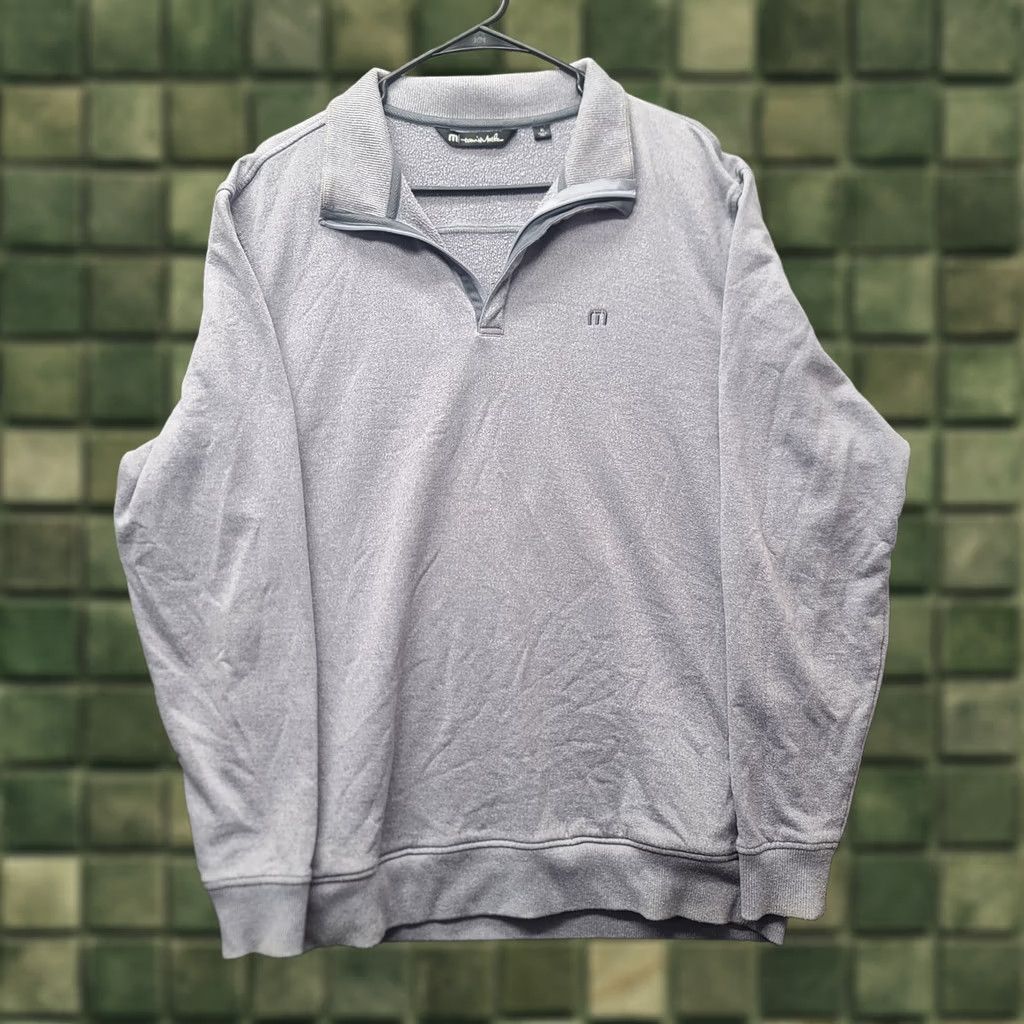 TravisMathew Travis Mathew Pullover Mens XL Regular Fit Long Sleeve 1/4 Zip Golf Performance Knit Mock Neck Gray Solid Embroidered Logo Zipper Size US XL / EU 56 / 4 - 1 Thumbnail