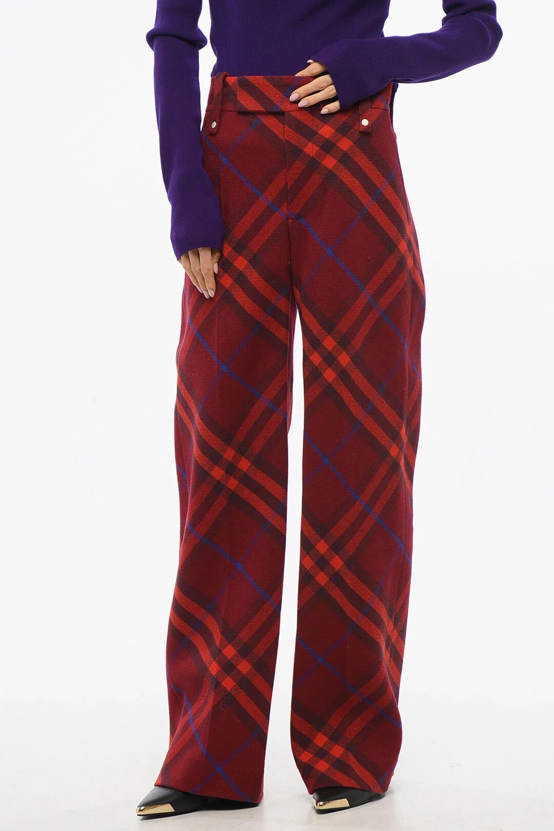Burberry og1mm0426 Virgin Wool Tartan Pant in Red Size 25" / US 0 / IT 36 - 1 Thumbnail