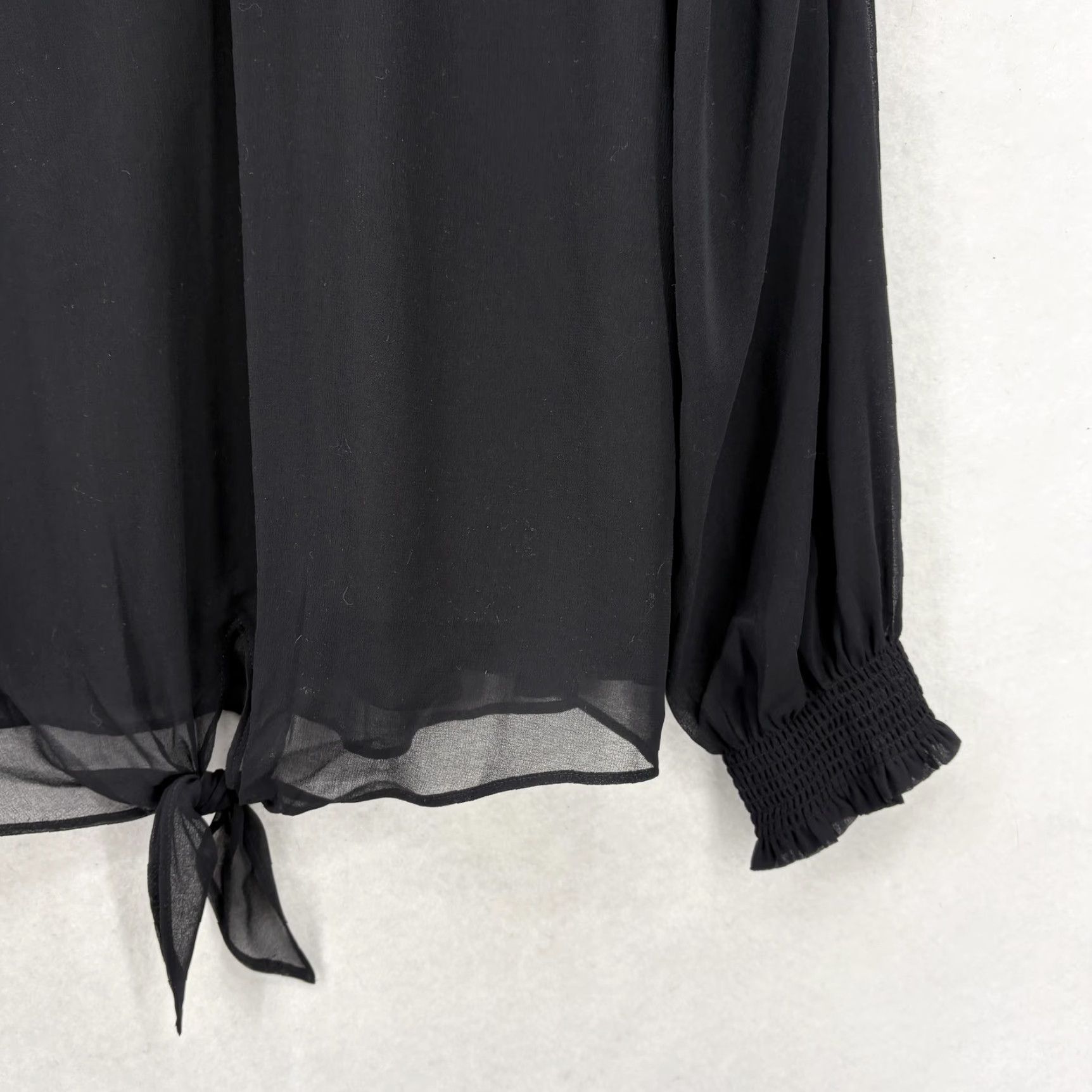 Calvin Klein Calvin Klein Blouse Womens XL Black Chiffon High Neck Ruffle Balloon Sleeve Size XL / US 12-14 / IT 48-50 - 3 Thumbnail