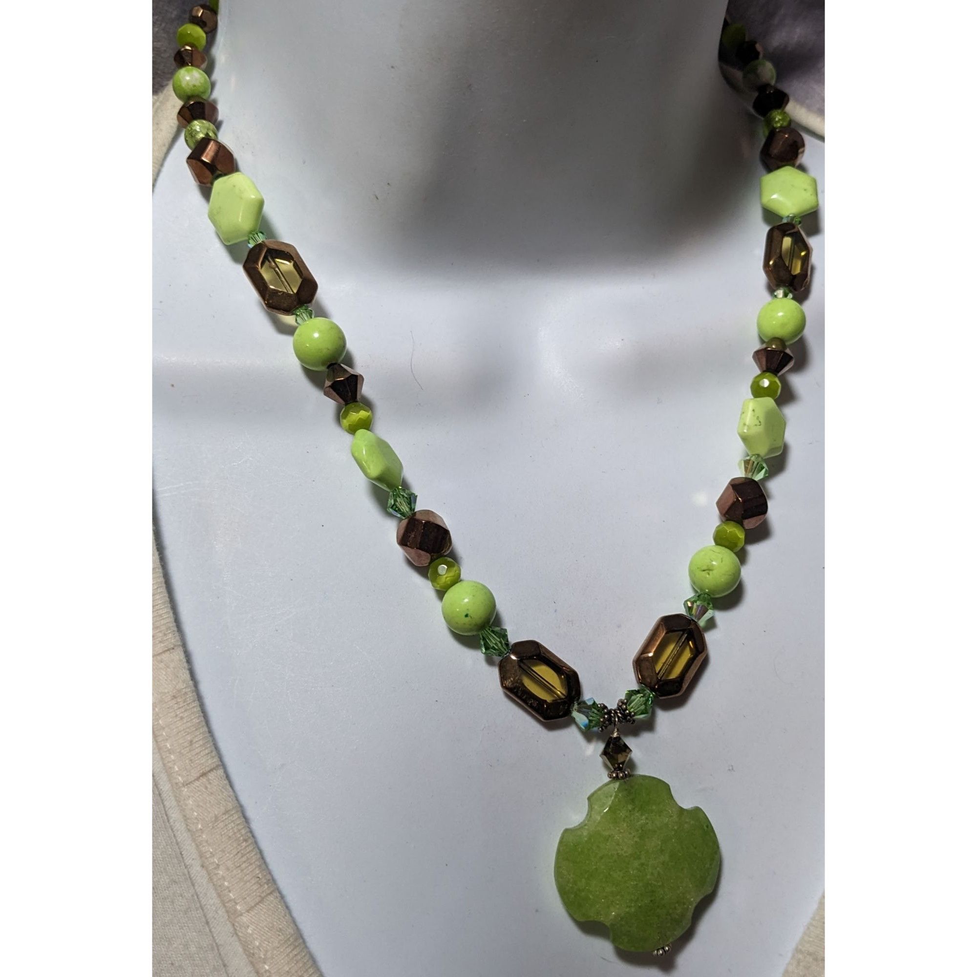 Other Handmade Green And Copper Glass And Stone Pendant Necklace Size ONE SIZE - 6 Thumbnail