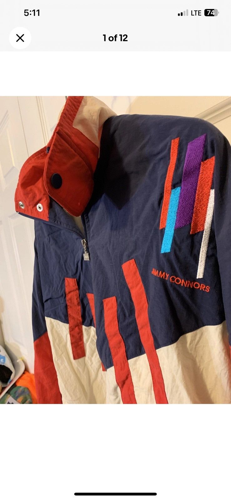 Other Jimmy Connors mens sz M windbreaker jacket blue red white Size US M / EU 48-50 / 2 - 1 Thumbnail