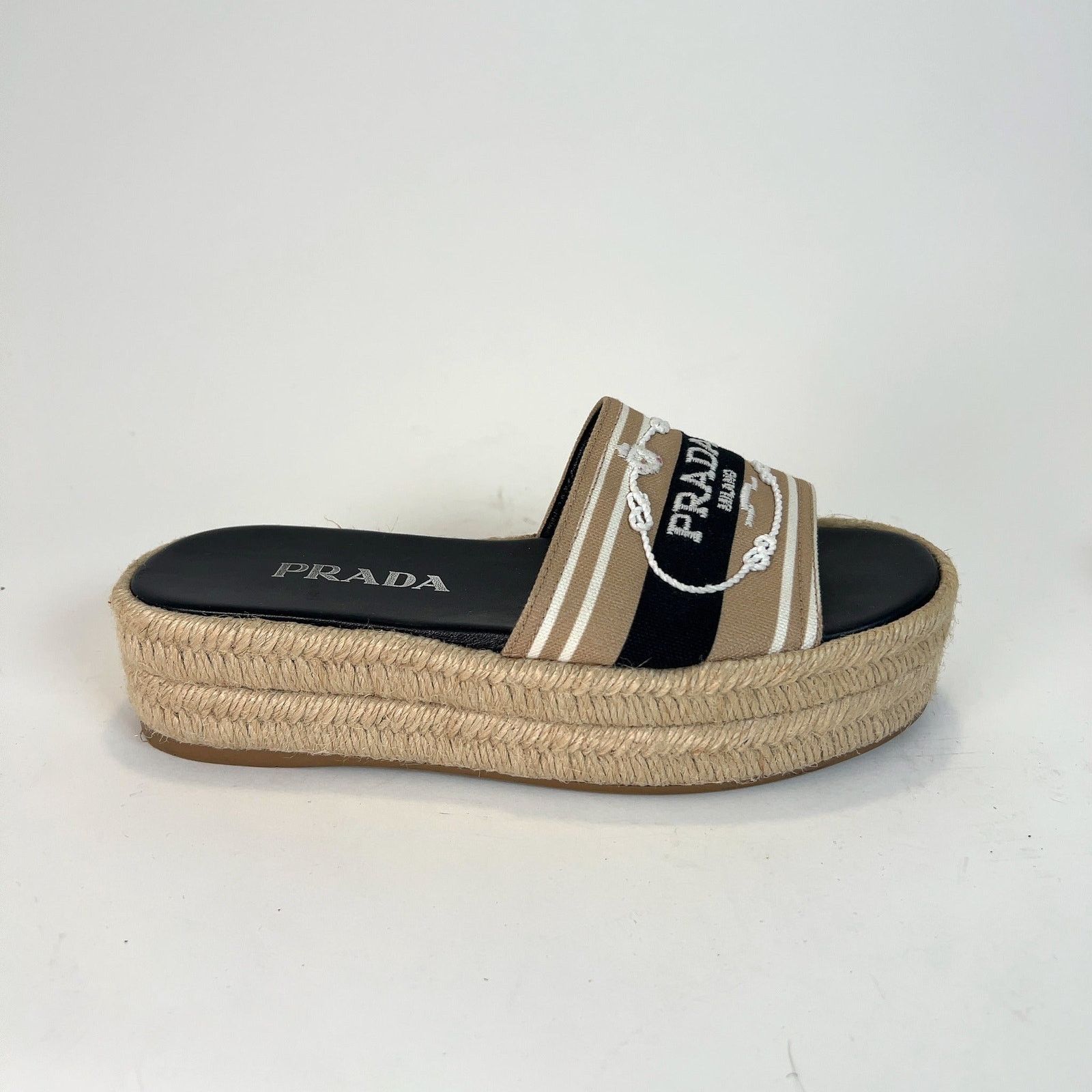 Prada Prada Logo Logo Espardille Platform Sandals Size US 4 / IT 34 - 1 Thumbnail
