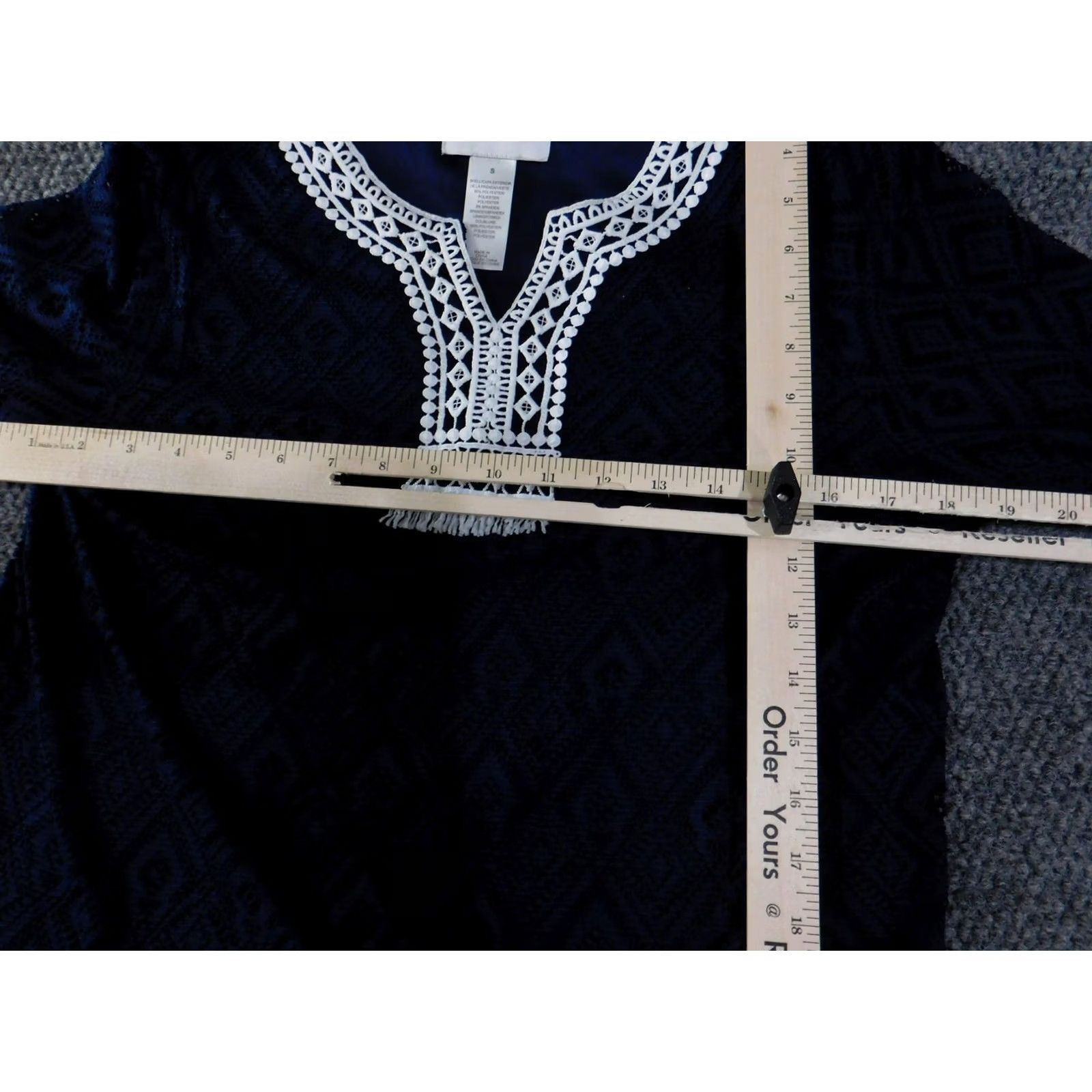 Vintage Alfred Dunner Top Womens Small Navy Blue Lace Crochet Tunic Boho Fringe Trim Blouse Size S / US 4 / IT 40 - 5 Thumbnail