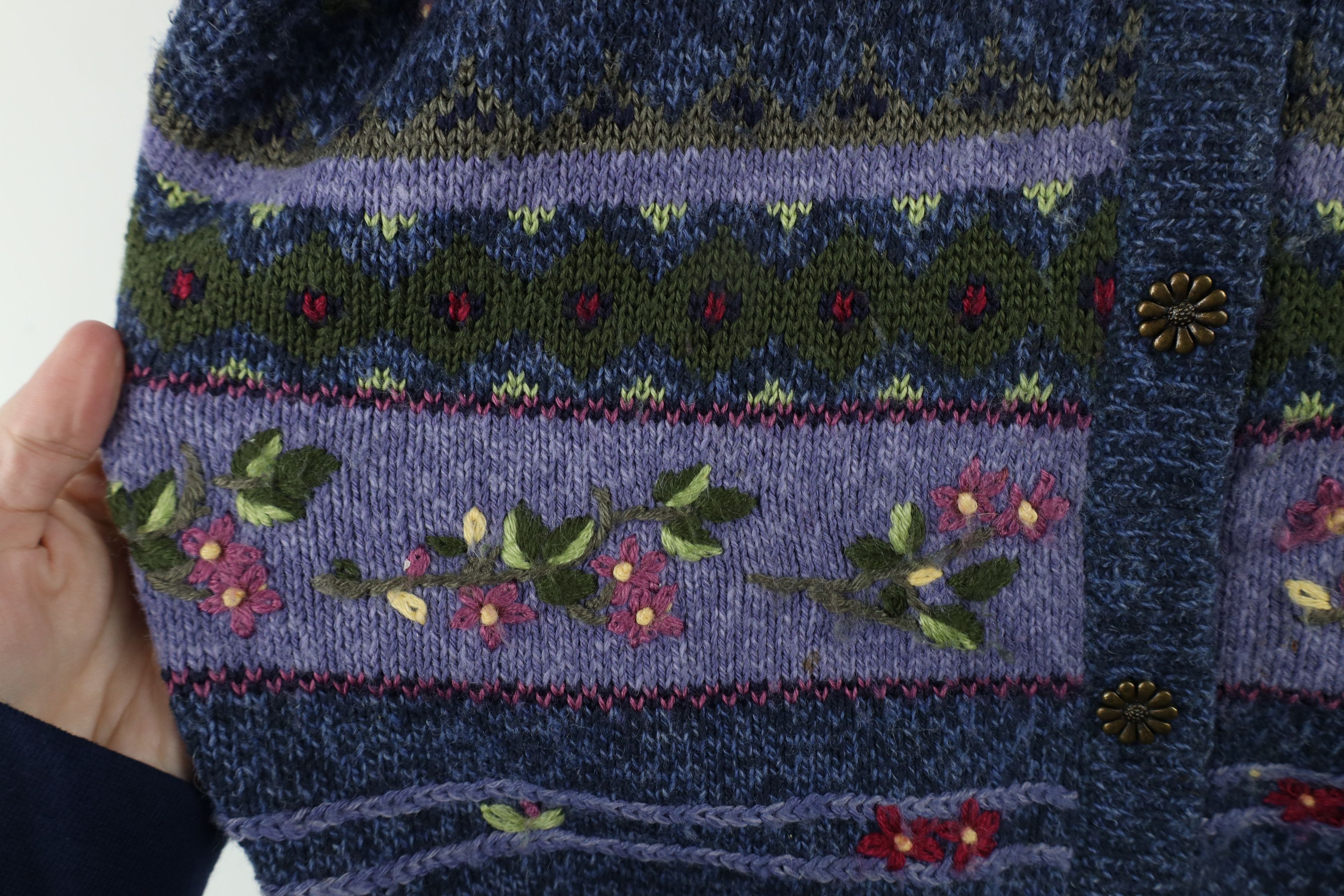 Vintage Vintage 90s Country Primitive Embroidered Cardigan Sweater Size L / US 10 / IT 46 - 5 Thumbnail