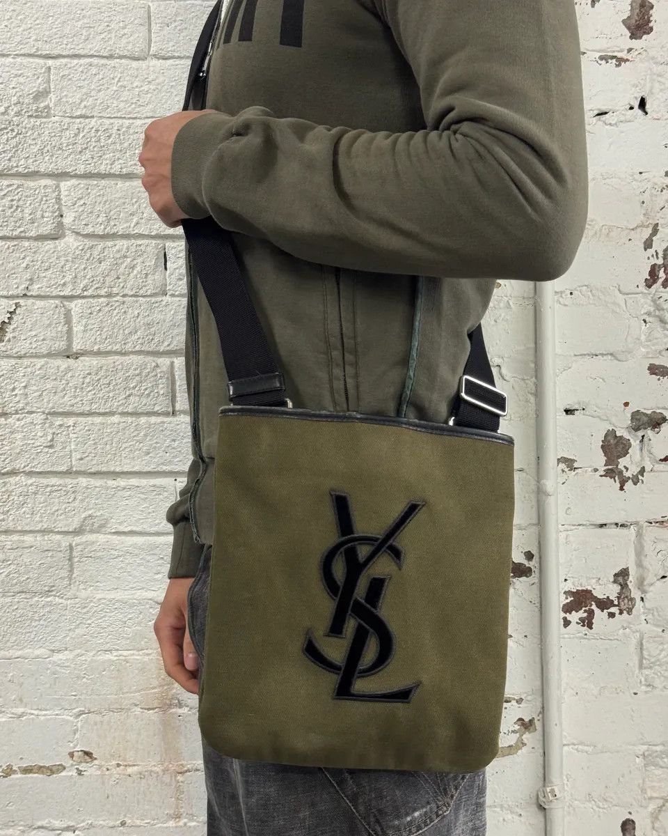 Yves Saint Laurent Saint Laurent Khaki Canvas YSL Logo Messenger Bag Size ONE SIZE - 2 Thumbnail