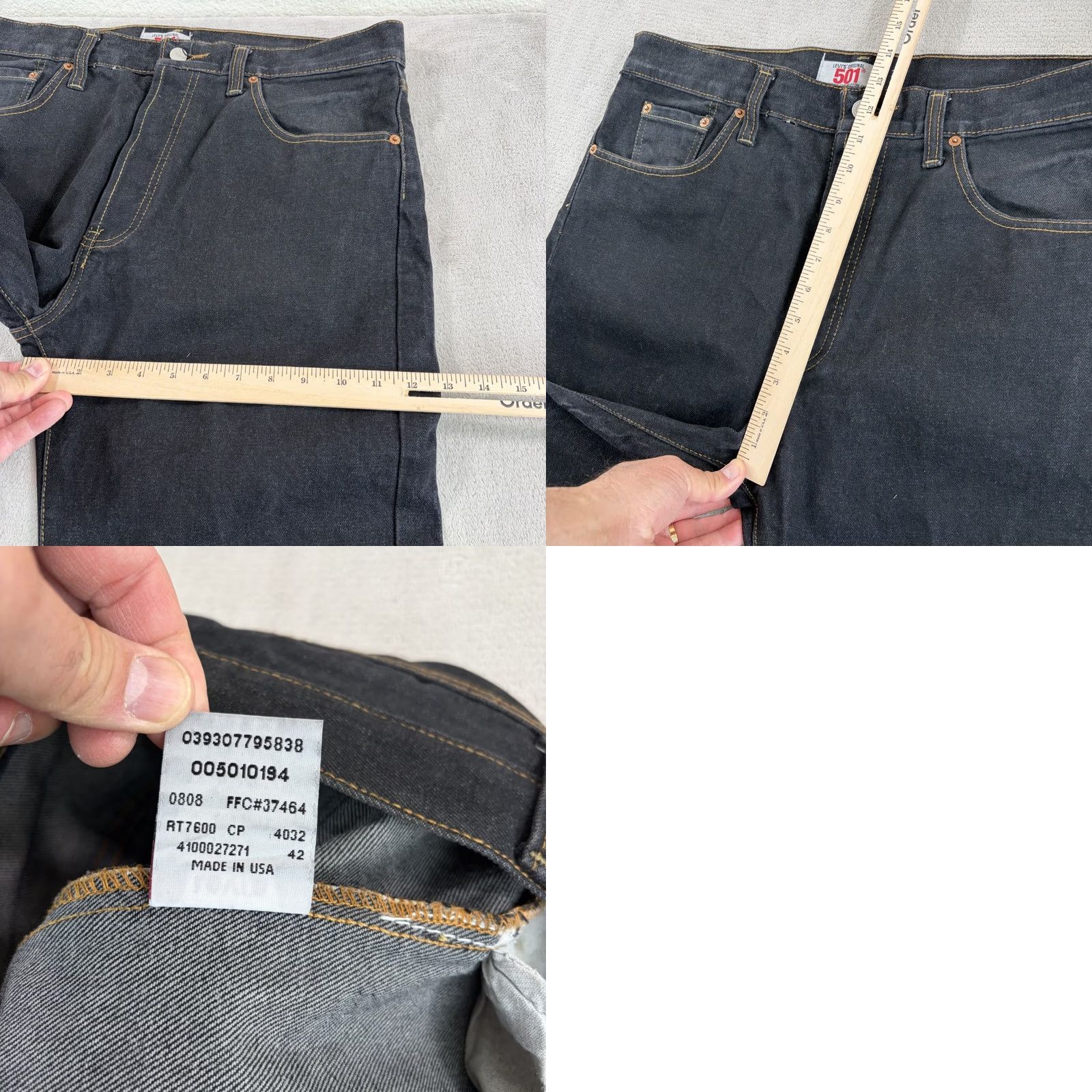Levi's VINTAGE Levi 501 Jeans Button Fly Den im Black Denim USA Men 36x34 36x32 Regular Fit Straight 5-Pocket USA Theme Woman Size US 36 / EU 52 - 8 Thumbnail