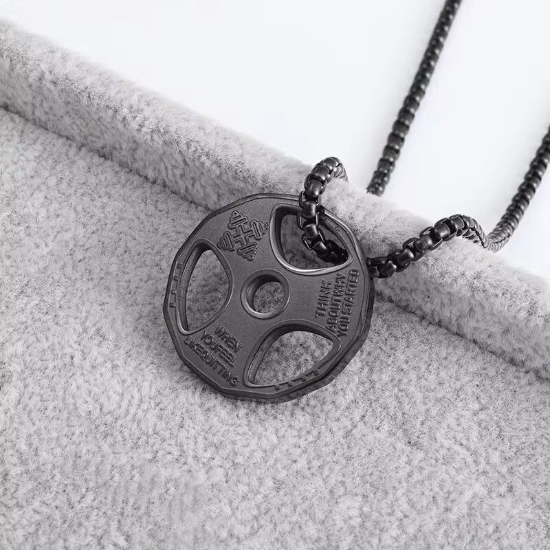 Vintage Retro Black Plate Dumbbell Necklace Size ONE SIZE - 3 Thumbnail