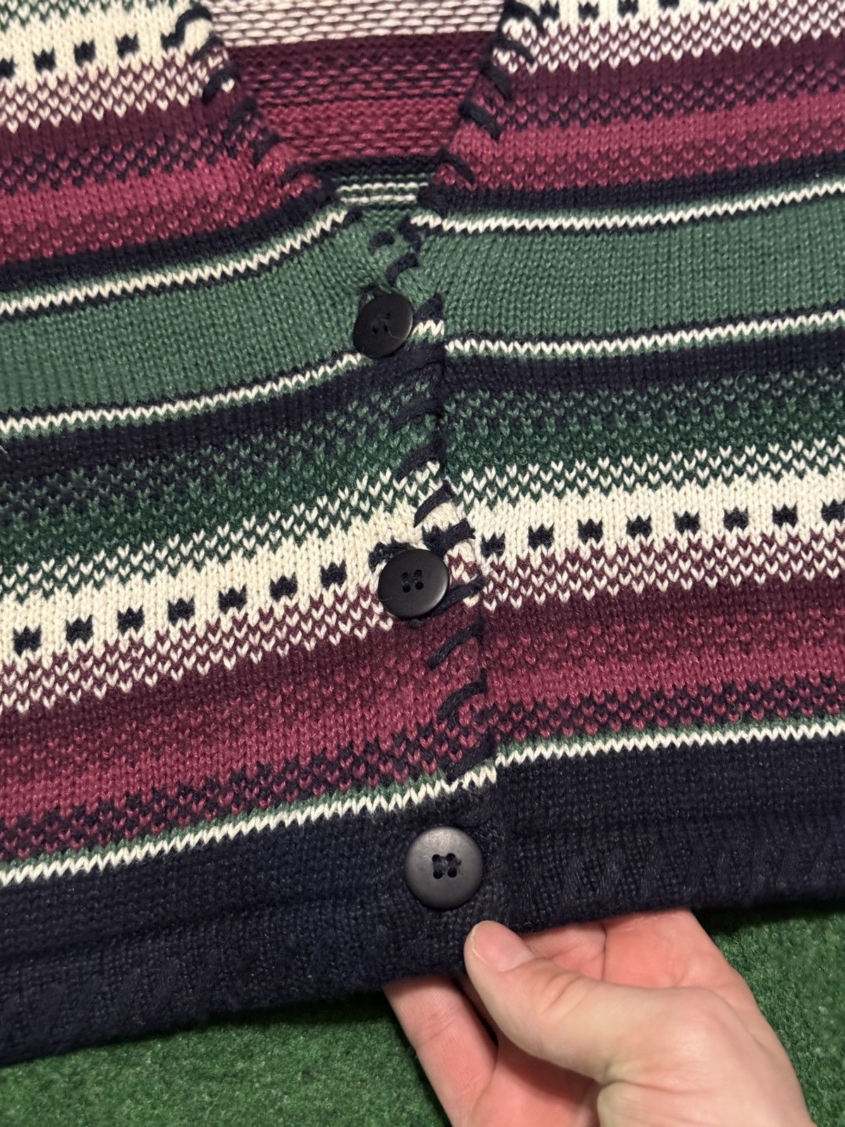 Vintage Southwestern Cardigan Vintage 90s 23x22 Cropped Boxy Sweater Size L / US 10 / IT 46 - 4 Thumbnail