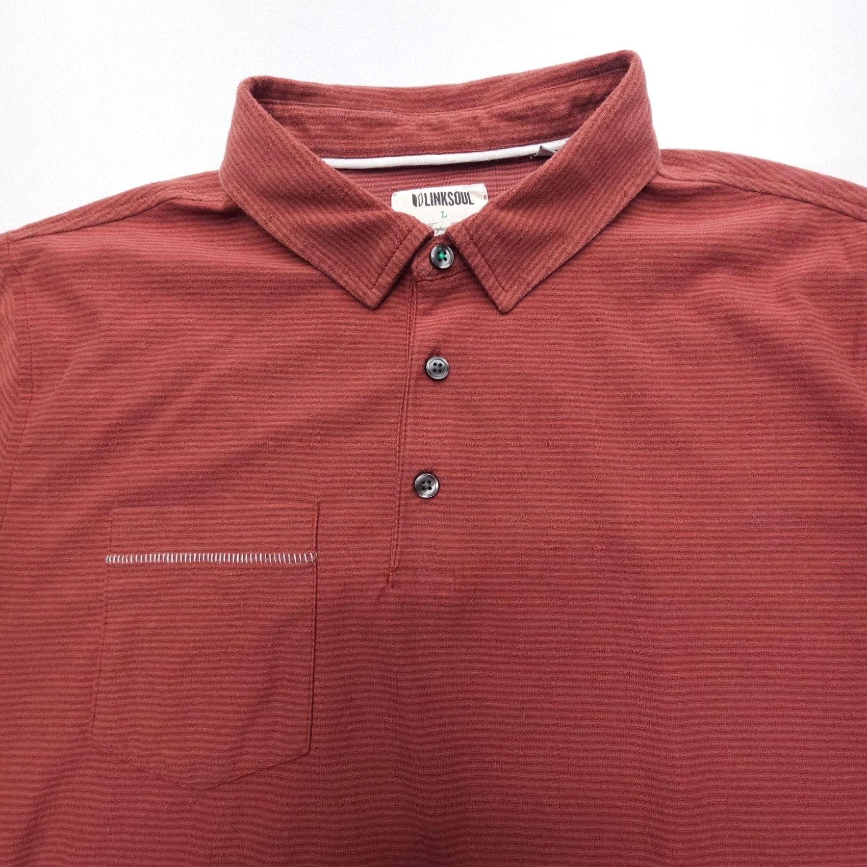 Vintage Linksoul Polo Shirt Mens L Red Striped Stretch Performance Golf Casual Shirts USA 90s Size US L / EU 52-54 / 3 - 4 Thumbnail