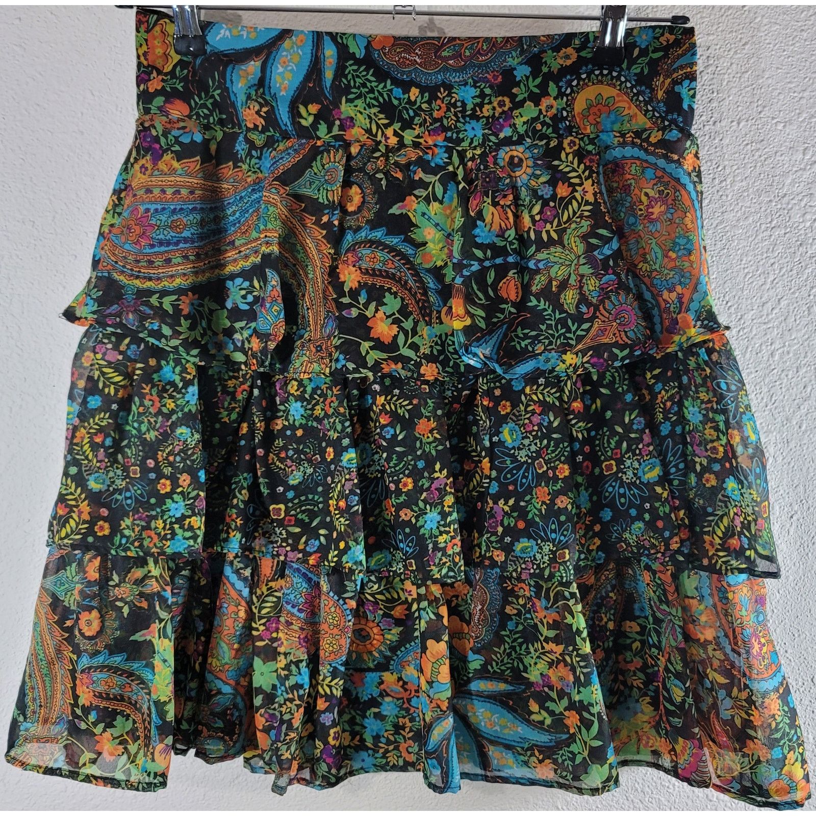 Other Chelesa & Theodore Black Floral Ruffled Tier A-Line Skirt 4 Size 27" / US 4 / IT 40 - 1 Thumbnail