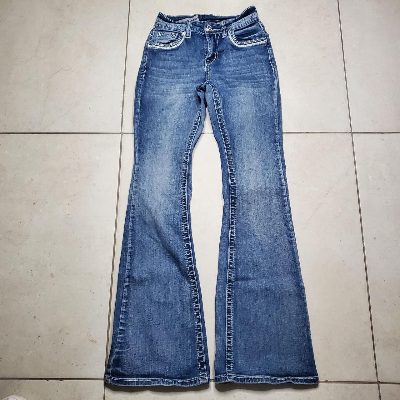 Rock Revival Westfield Eagle Jeans Blue Flared Mid Rise Rhinestones Size 24" / US 00 / IT 34 - 1 Thumbnail