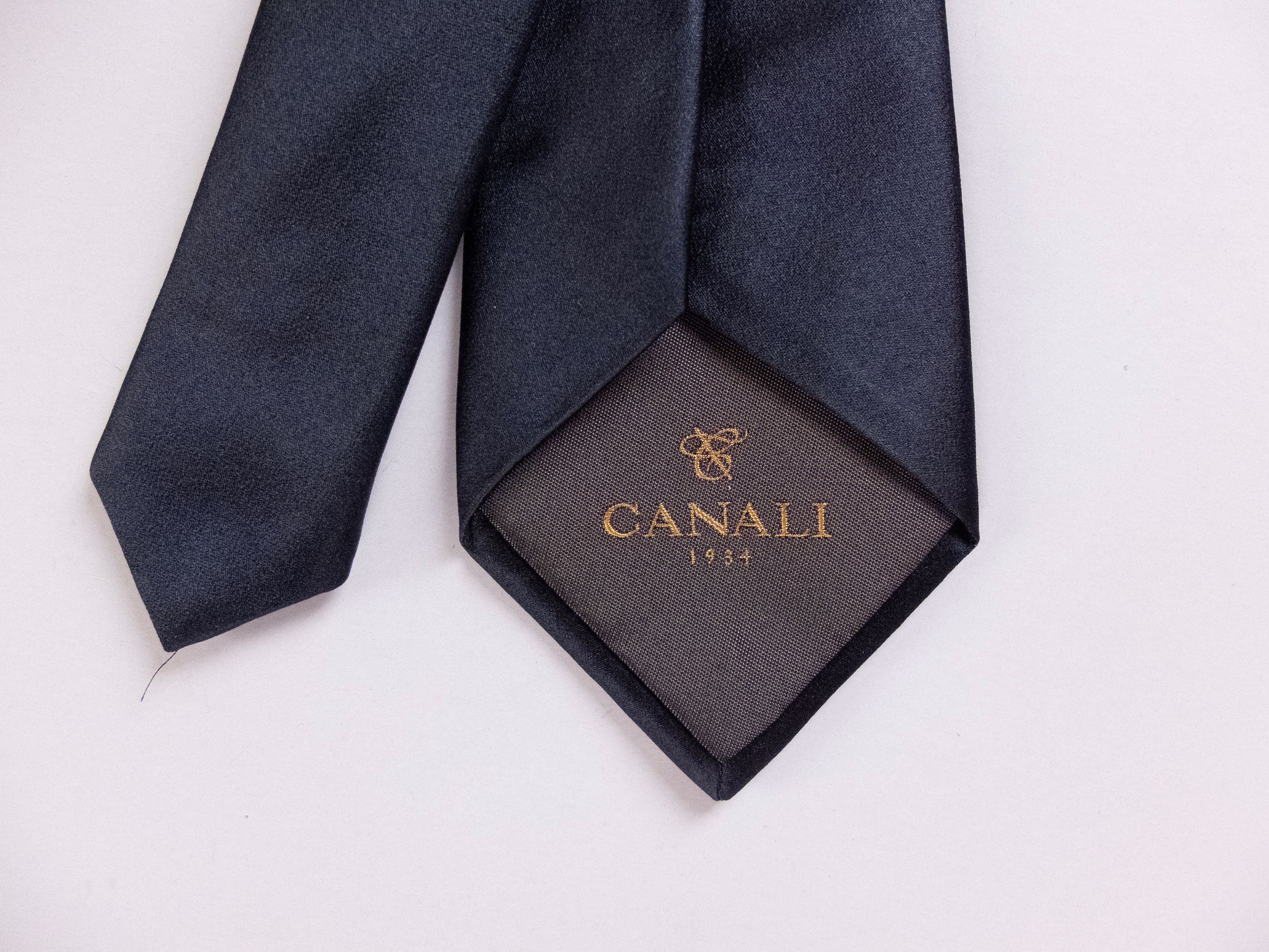 Canali CANALI solid navy blue woven silk tie authentic NWT Italy Size ONE SIZE - 4 Thumbnail