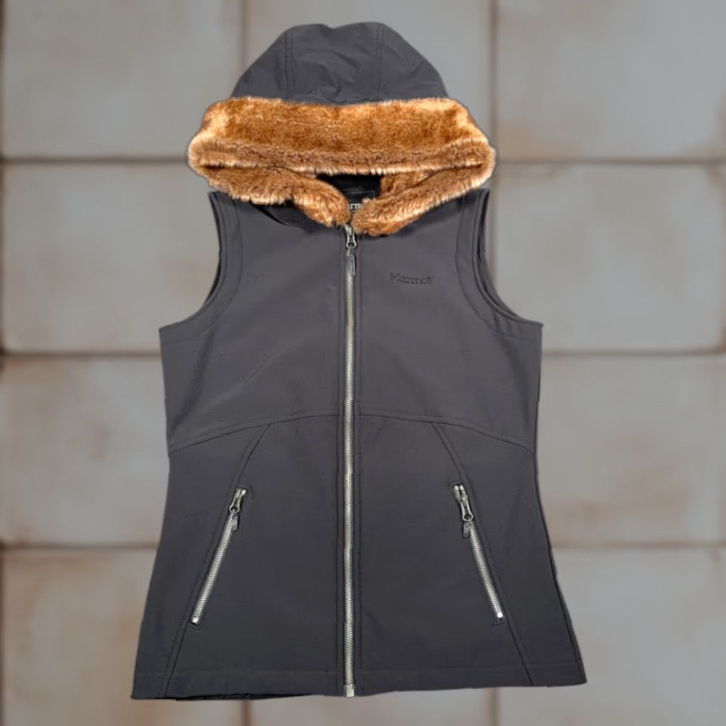 Marmot VINTAGE Marmot Vest Womens SMALL Black Hooded Faux Fur Outdoor Softshell Hoodie Size S / US 4 / IT 40 - 1 Thumbnail