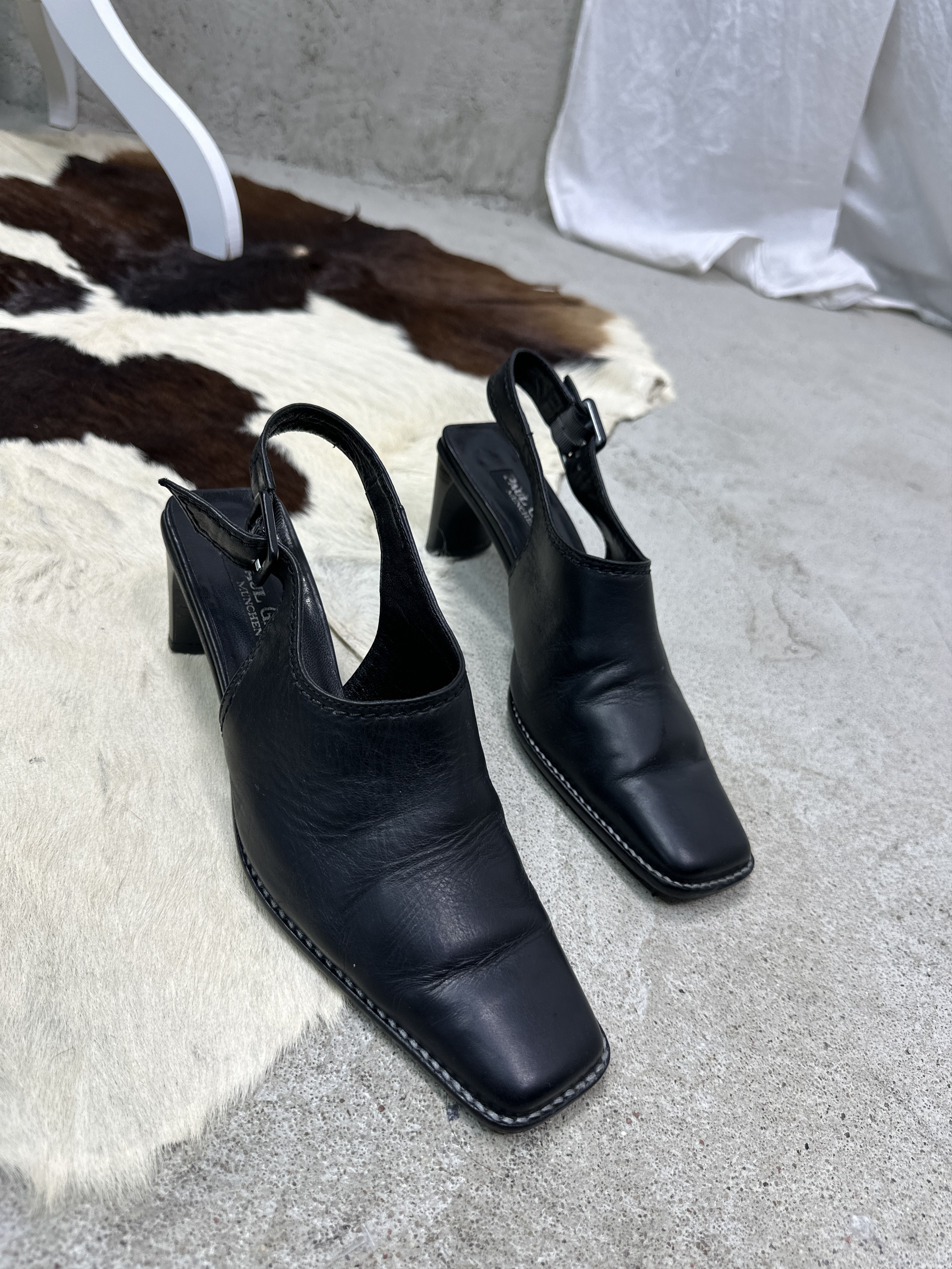 Vintage Vintage Avant Garde Leather Sling Back Square Toe Heels Y2K Size US 9 / IT 39 - 1 Thumbnail