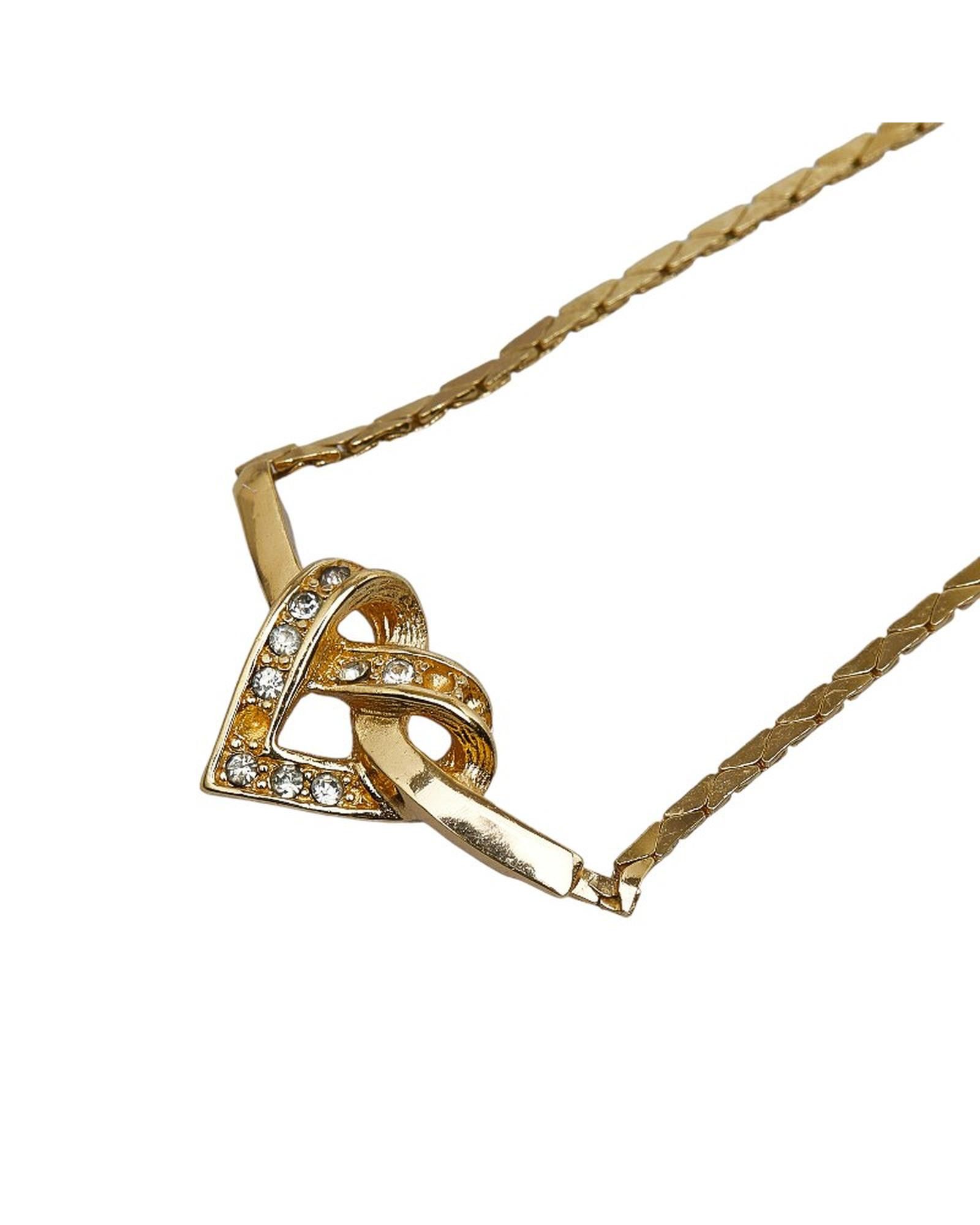 image of Dior Rhinestone Heart Necklace In Gold, Women's