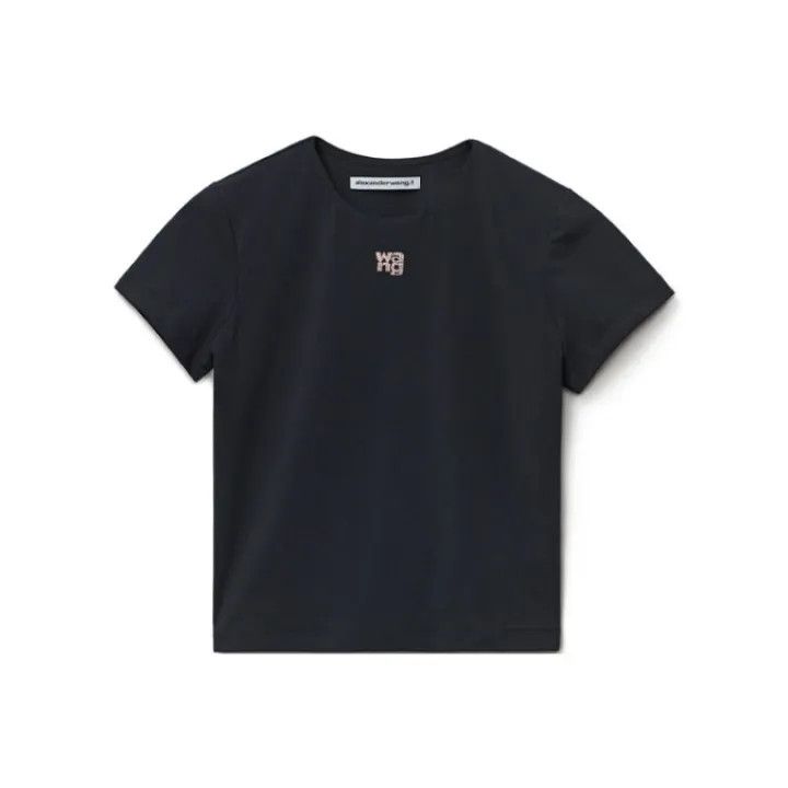 Alexander Wang Alexander Wang FW21 Crystal Logo Knit Tee 0079 Size XS / US 0-2 / IT 36-38 - 1 Thumbnail