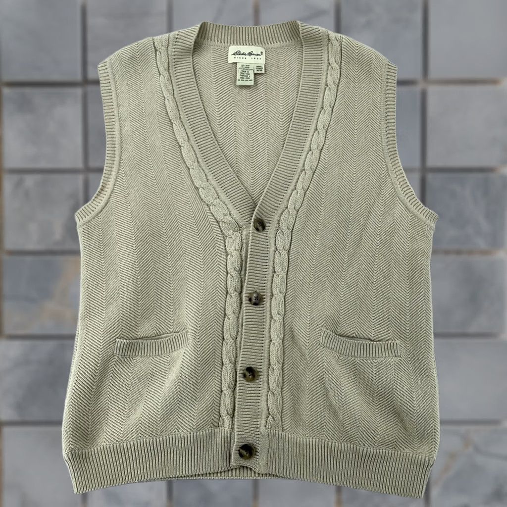 Eddie Bauer VINTAGE Eddie Bauer Sweater Vest Beige Cable Knit Sleeveless Cardigan Adult Small Size US S / EU 44-46 / 1 - 1 Thumbnail