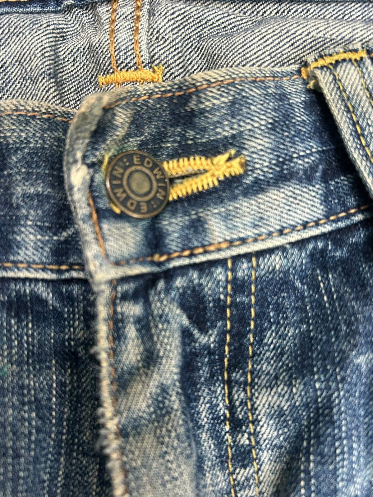 Edwin × Japanese Brand Edwin 503 Blue Trip Mud Washed Baggy Distressed Denim Size US 35 - 11 Thumbnail