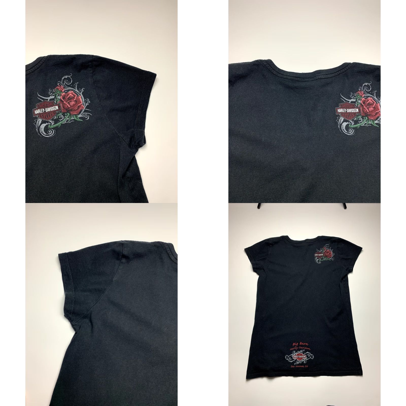 Harley Davidson Harley-Davidson Womens T Shirt Short Sleeve Rose Print Black XL Size XL / US 12-14 / IT 48-50 - 9 Thumbnail
