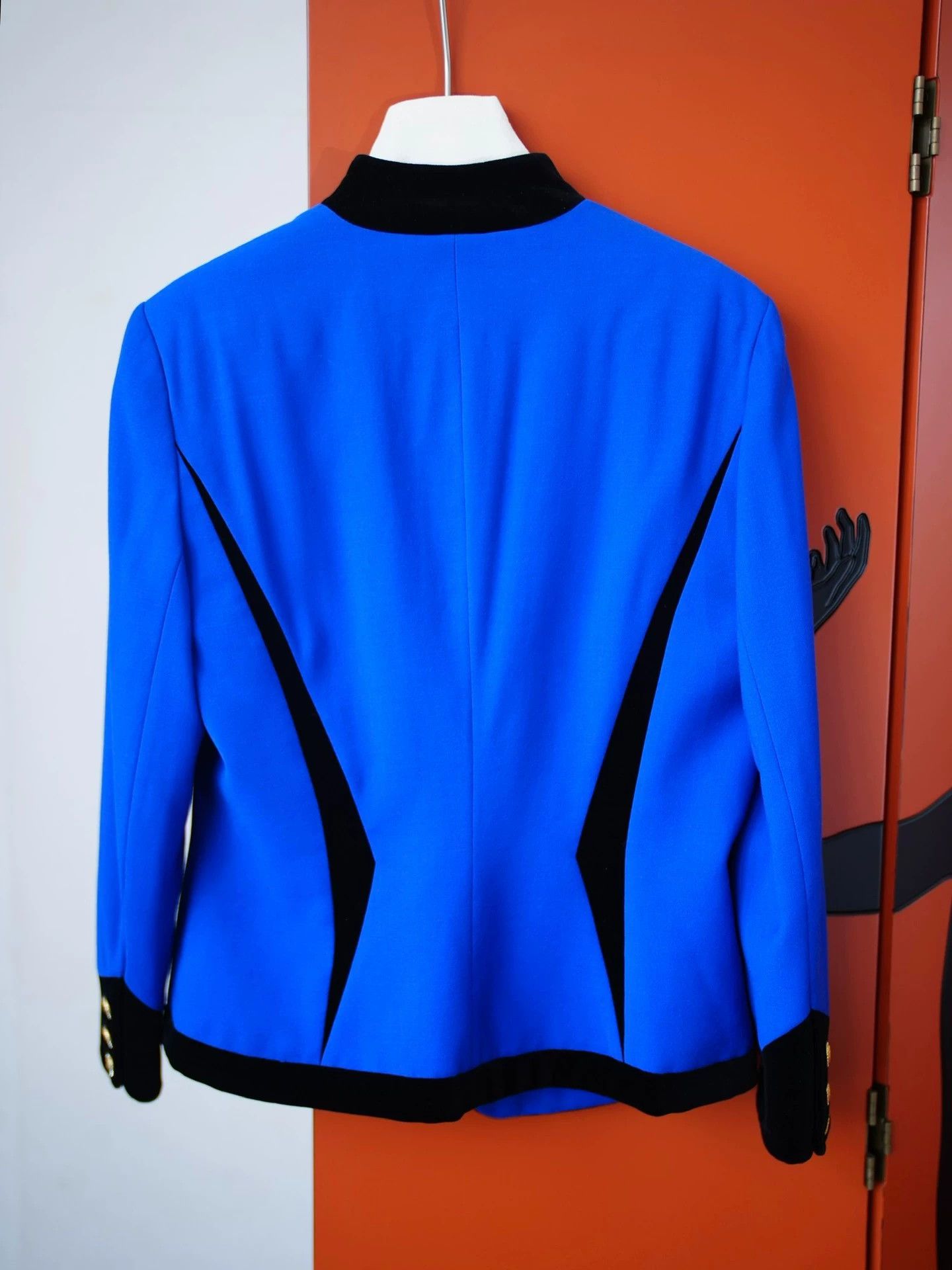 Escada Escada Vtg Blue Gold Wool & Black Velvet Suit Jacket D40 Size S / US 4 / IT 40 - 6 Thumbnail