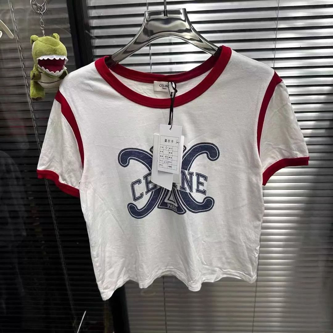Celine Celine Triomphe White Red Short Sleeve Tee S New With Tags Size S / US 4 / IT 40 - 1 Thumbnail