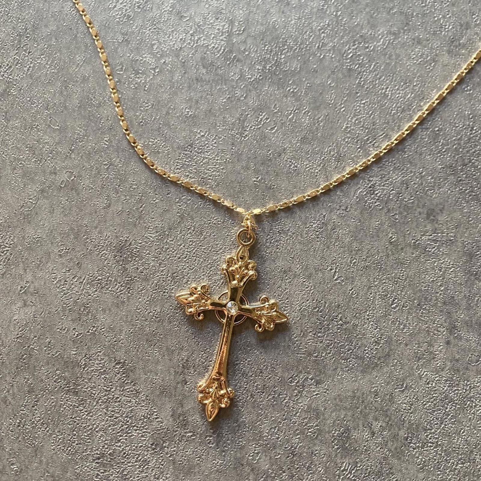 Other Y2k bogo urban gold cross crystal pearl chain necklace Size ONE SIZE - 1 Thumbnail