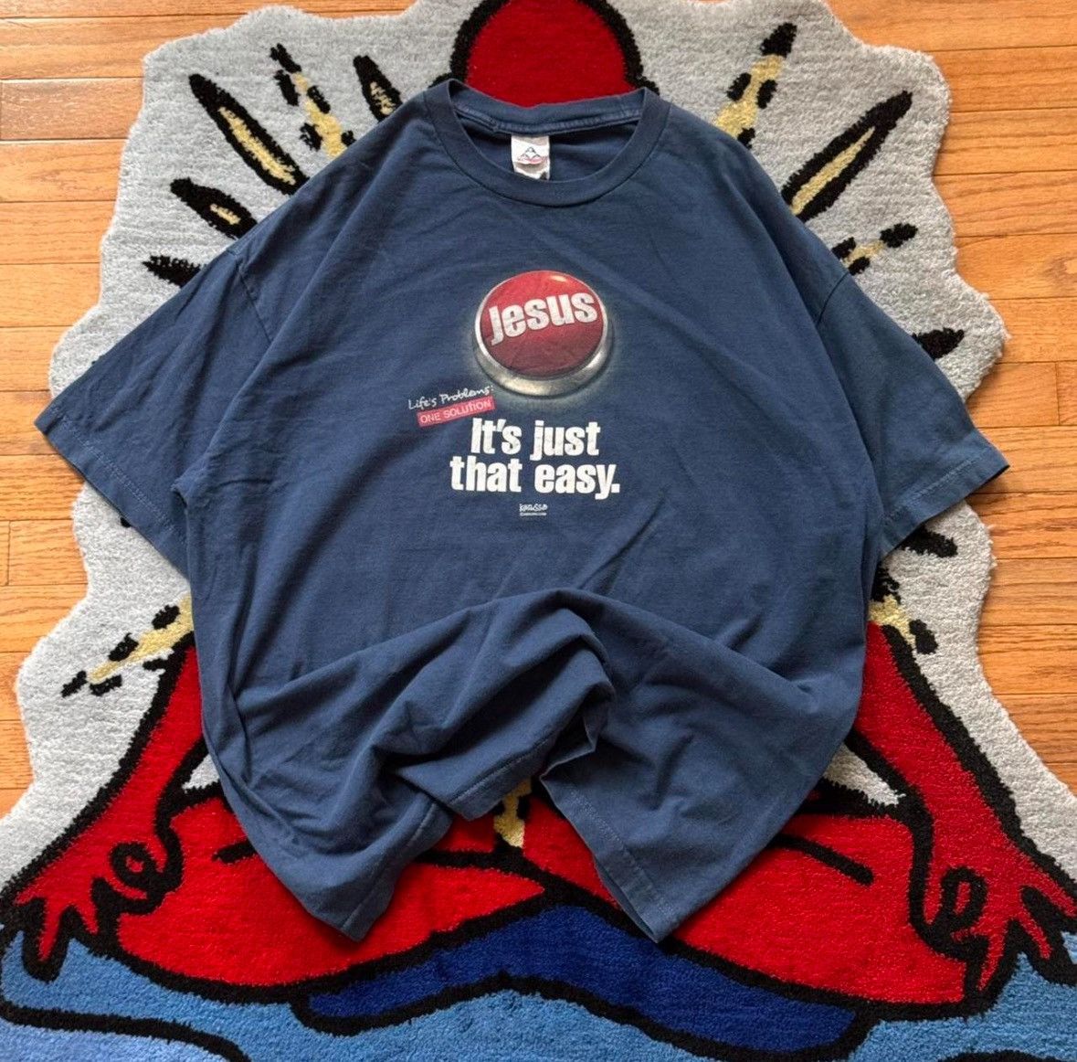Other Vintage Y2K Kerusso “It’s Just That Easy” Jesus T-Shirt Size US XXL / EU 58 / 5 - 2 Thumbnail