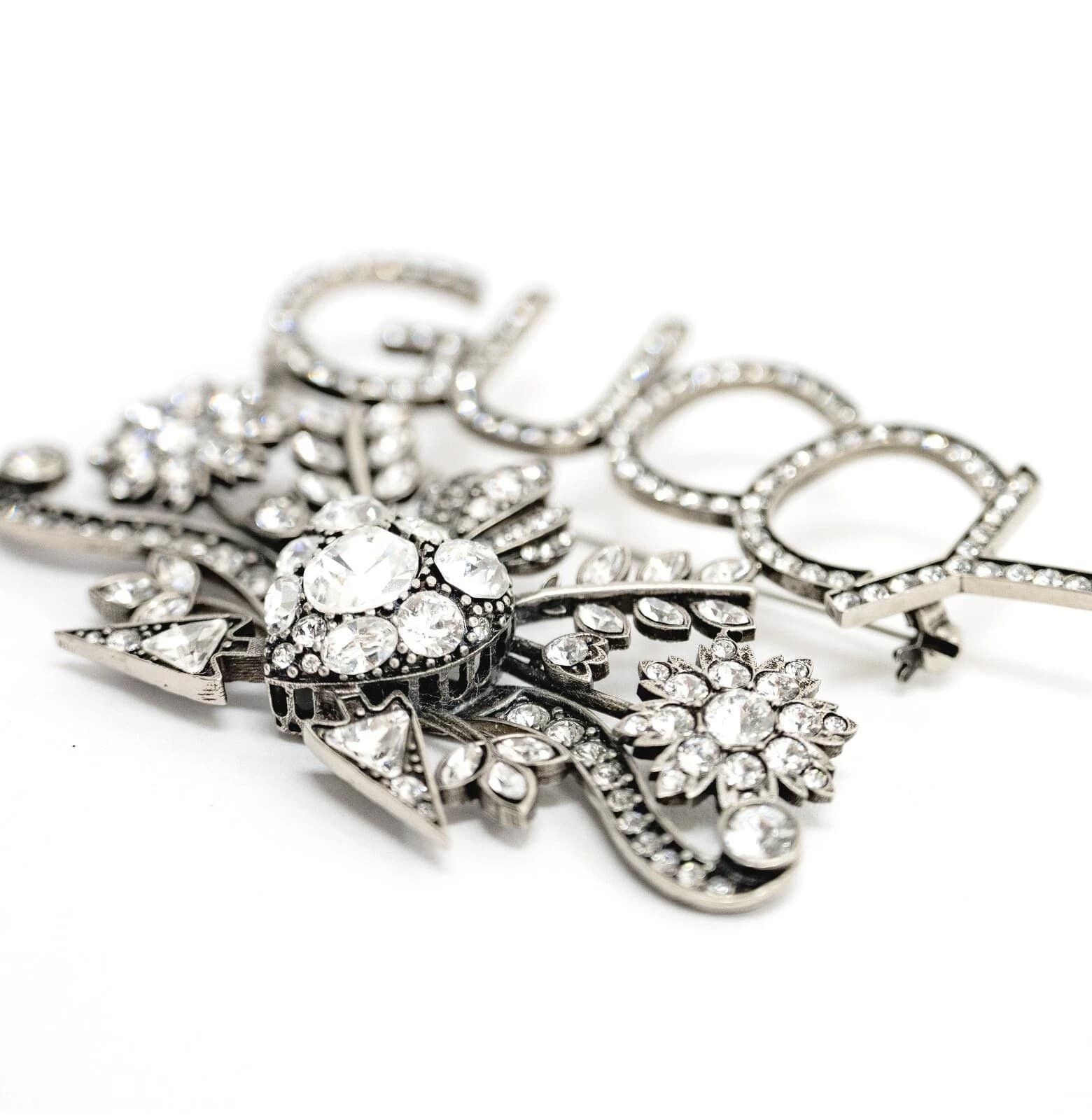Gucci GUCCI Aged Silver GUCCY Crystal Royal Heart Pin BROOCH Size ONE SIZE - 4 Thumbnail