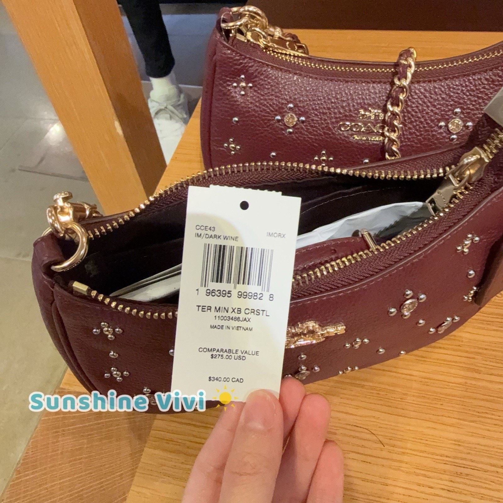 Coach NWT Coach Teri Mini Crossbody Bag Crystals CCE43 Dark Wine Size ONE SIZE - 7 Thumbnail