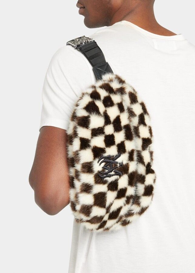 Amiri o1mle0925 Size: OS Faux Fur Checkered Bumbag in Black White Size ONE SIZE - 2 Thumbnail