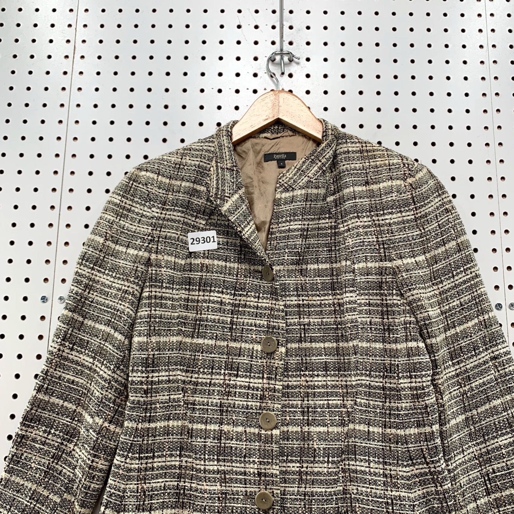 Zanella Zanella Blazer Womens Size 4 Brown Beige Linen Blend Tweed Plaid Italian 17x27 Size S / US 4 / IT 40 - 5 Thumbnail