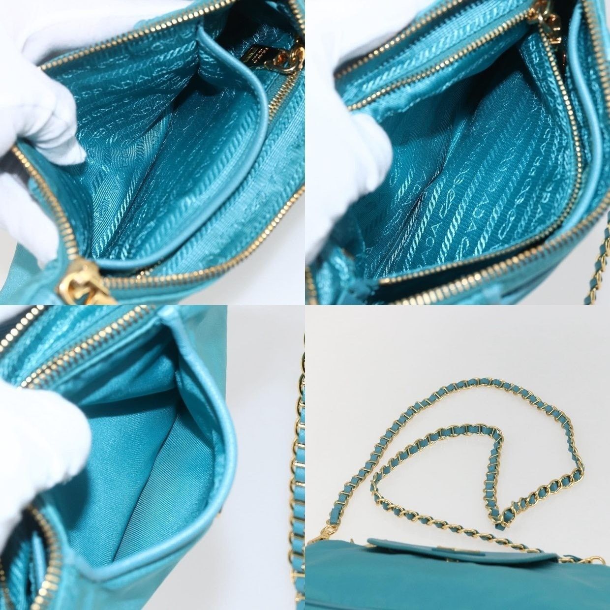 Prada Prada Nylon Chain Shoulder Bag Turquoise Size ONE SIZE - 15 Thumbnail