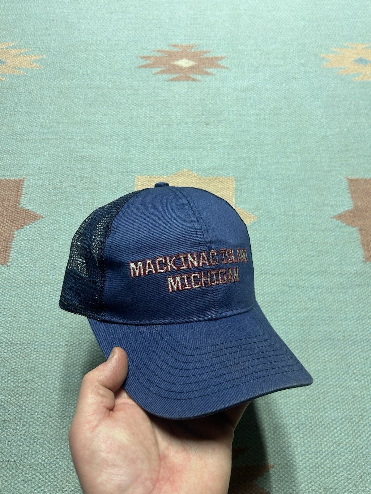 Vintage Vtg SnapBack hat Mackinac island Michigan embroidered blue Size ONE SIZE - 1 Thumbnail