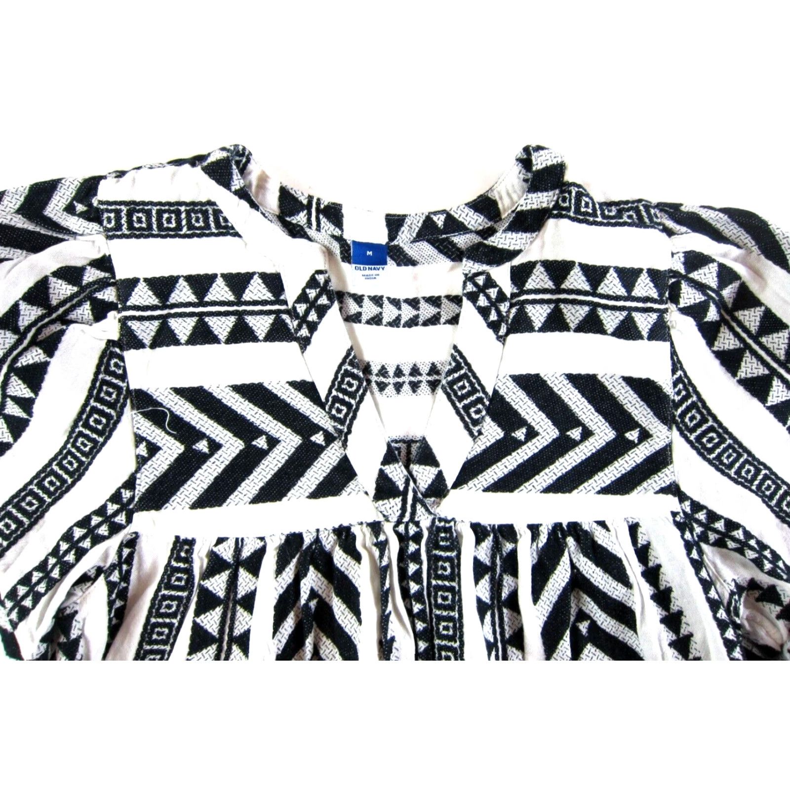 Old Navy Old Navy Geometric Small 100% Cotton Black White Peasant Smock Blouse Medium Size M / US 6-8 / IT 42-44 - 4 Thumbnail