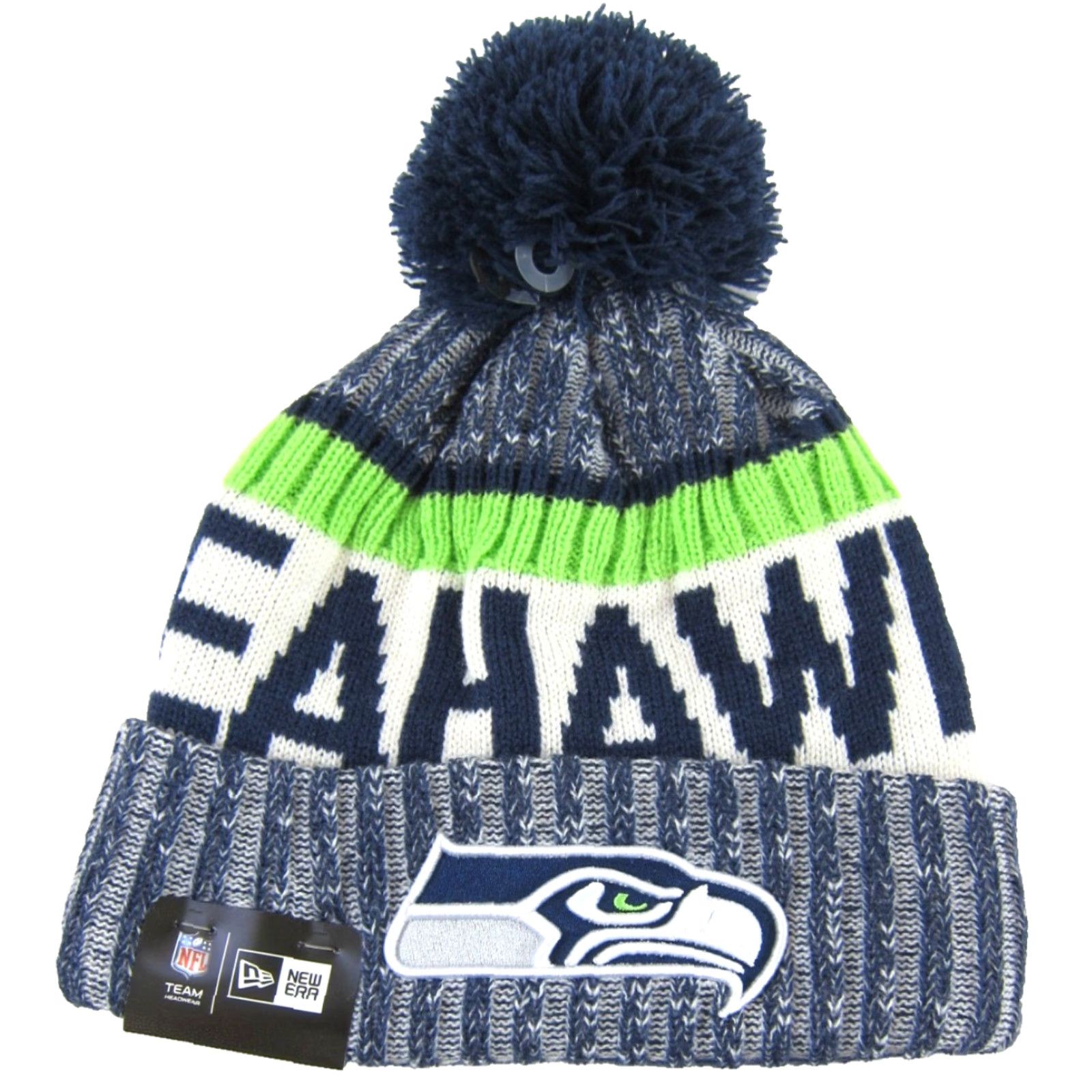 New Era NWT New Era NFL Seattle Seahawks Blue Green Knit Pom Pom Beanie Hat OS Size ONE SIZE - 2 Thumbnail