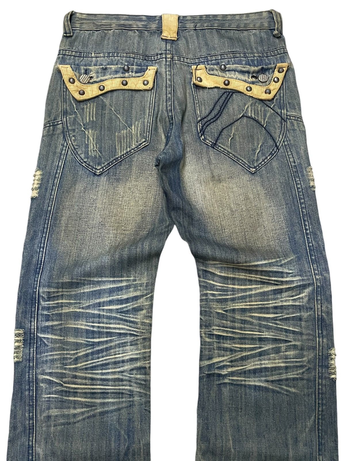 If Six Was Nine × Japanese Brand × Junya Watanabe Crazy Race Pierced & Studded Panelled Poem Mud Jeans Size US 32 / EU 48 - 16 Thumbnail