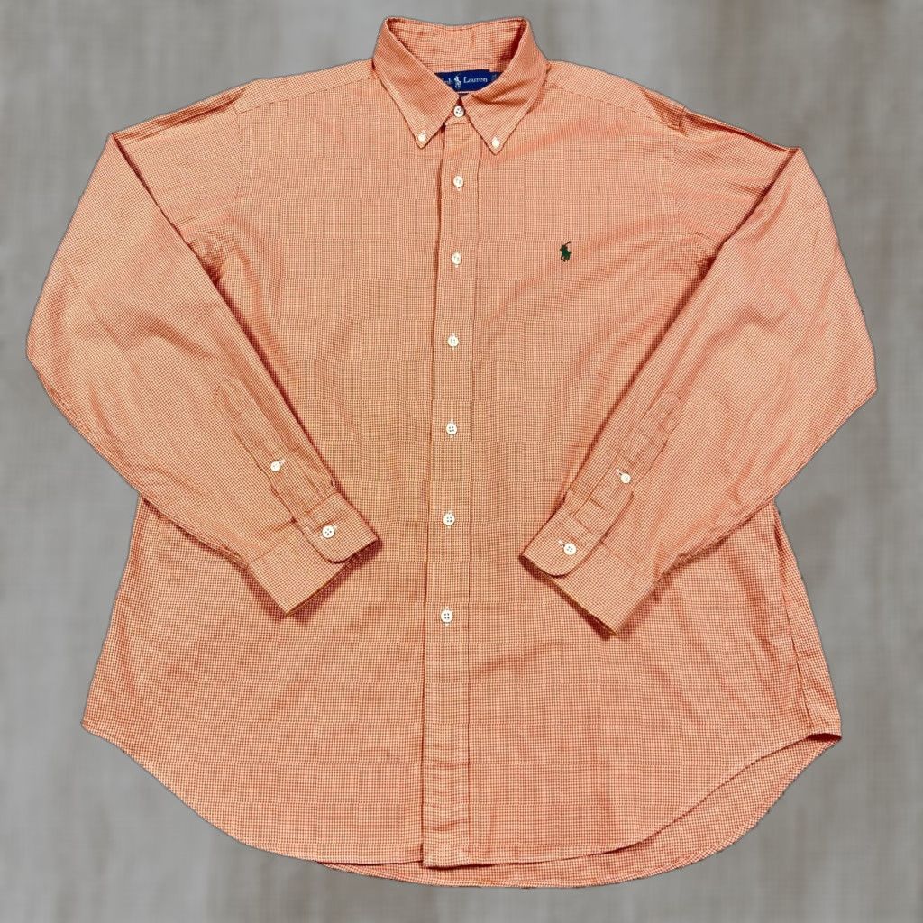 Ralph Lauren Ralph Lauren Shirt Men Large Orange Houndstooth Plaid Button-Up Classic Fit Dres Size 42R - 1 Thumbnail