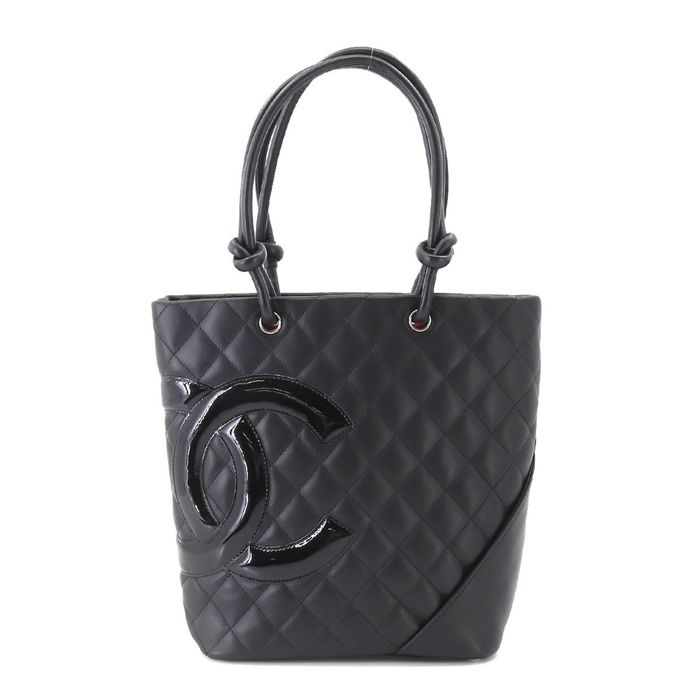 Chanel CHANEL Cambon Line Medium Tote Bag Leather Enamel Black A25167 ...