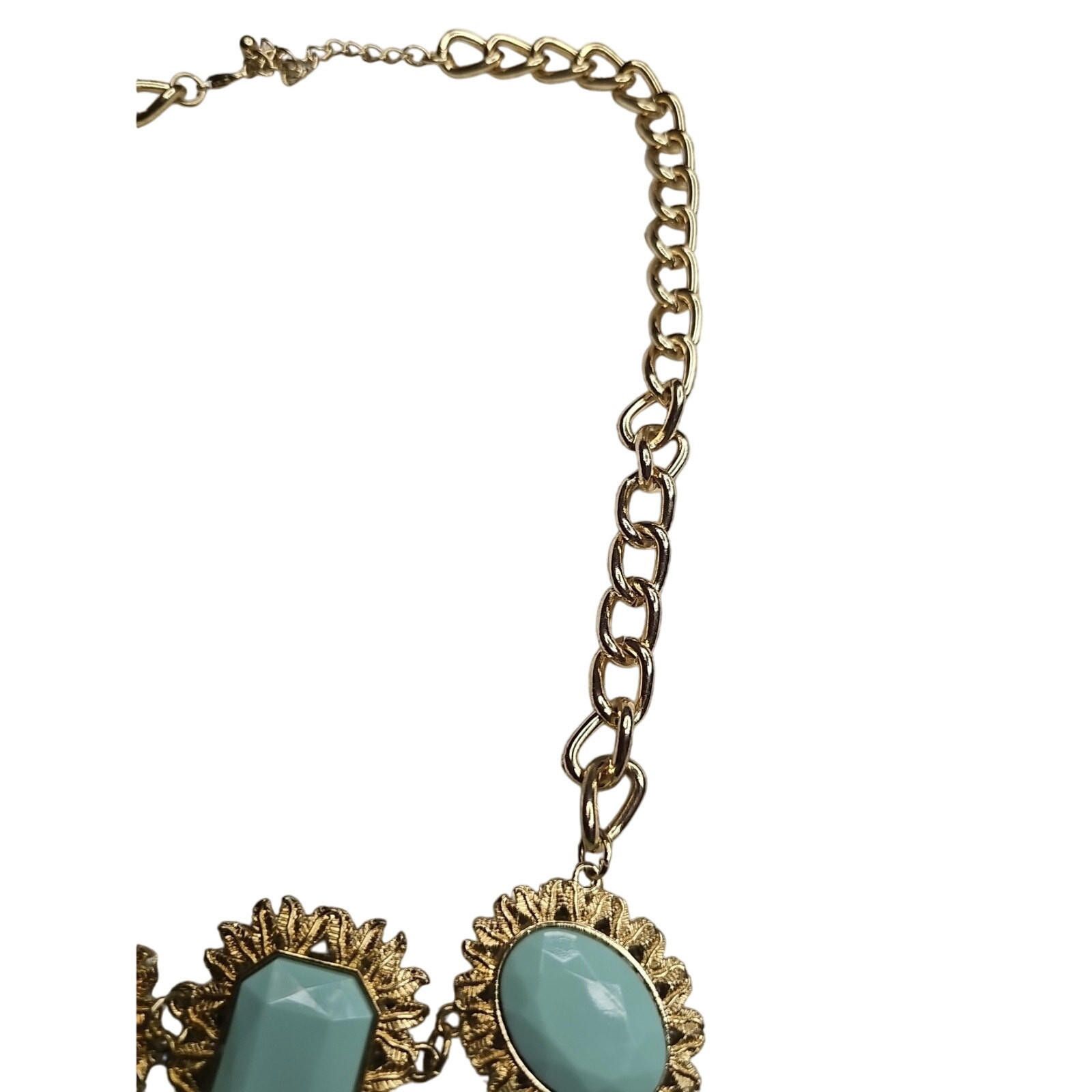 The Unbranded Brand Bib Necklace Pastel Mint Green Faceted Acrylic Stones Gold Size ONE SIZE - 8 Thumbnail